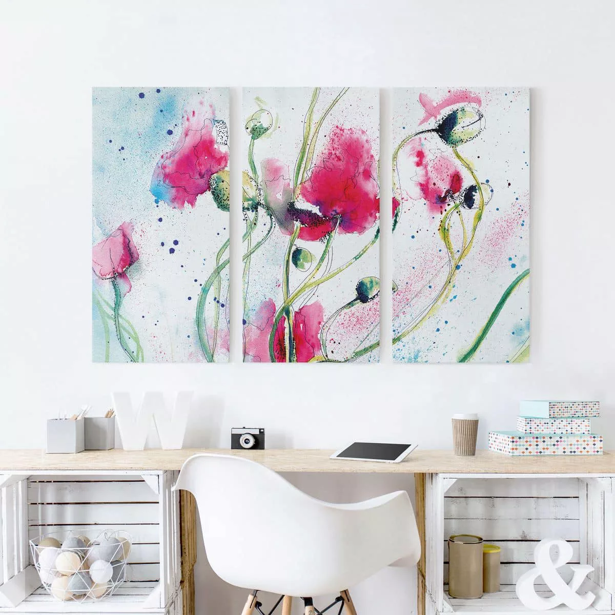 3-teiliges Leinwandbild Blumen - Querformat Painted Poppies günstig online kaufen