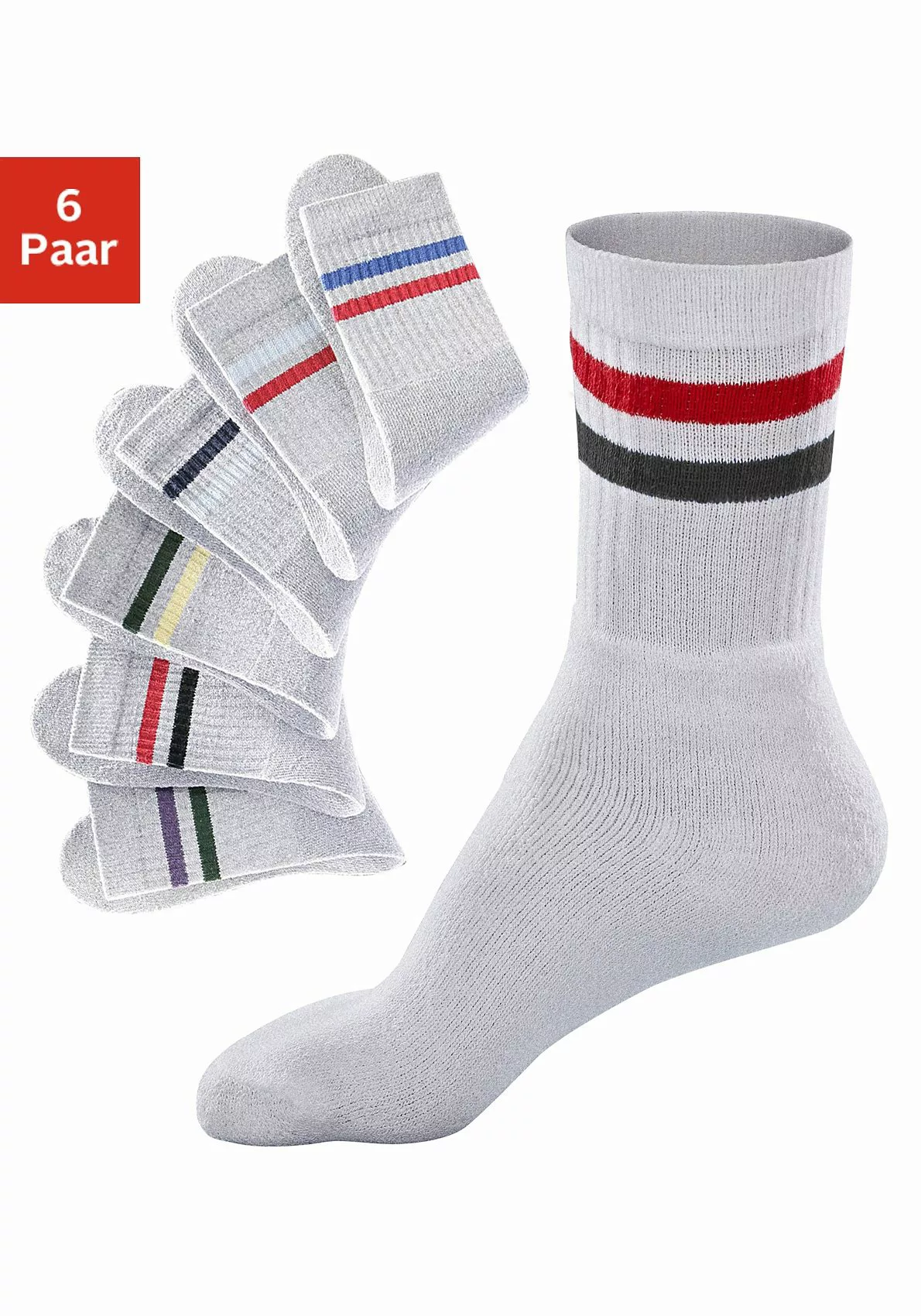 Go in Freizeitsocken, (Packung, 6 Paar), mit farbigen Streifen günstig online kaufen