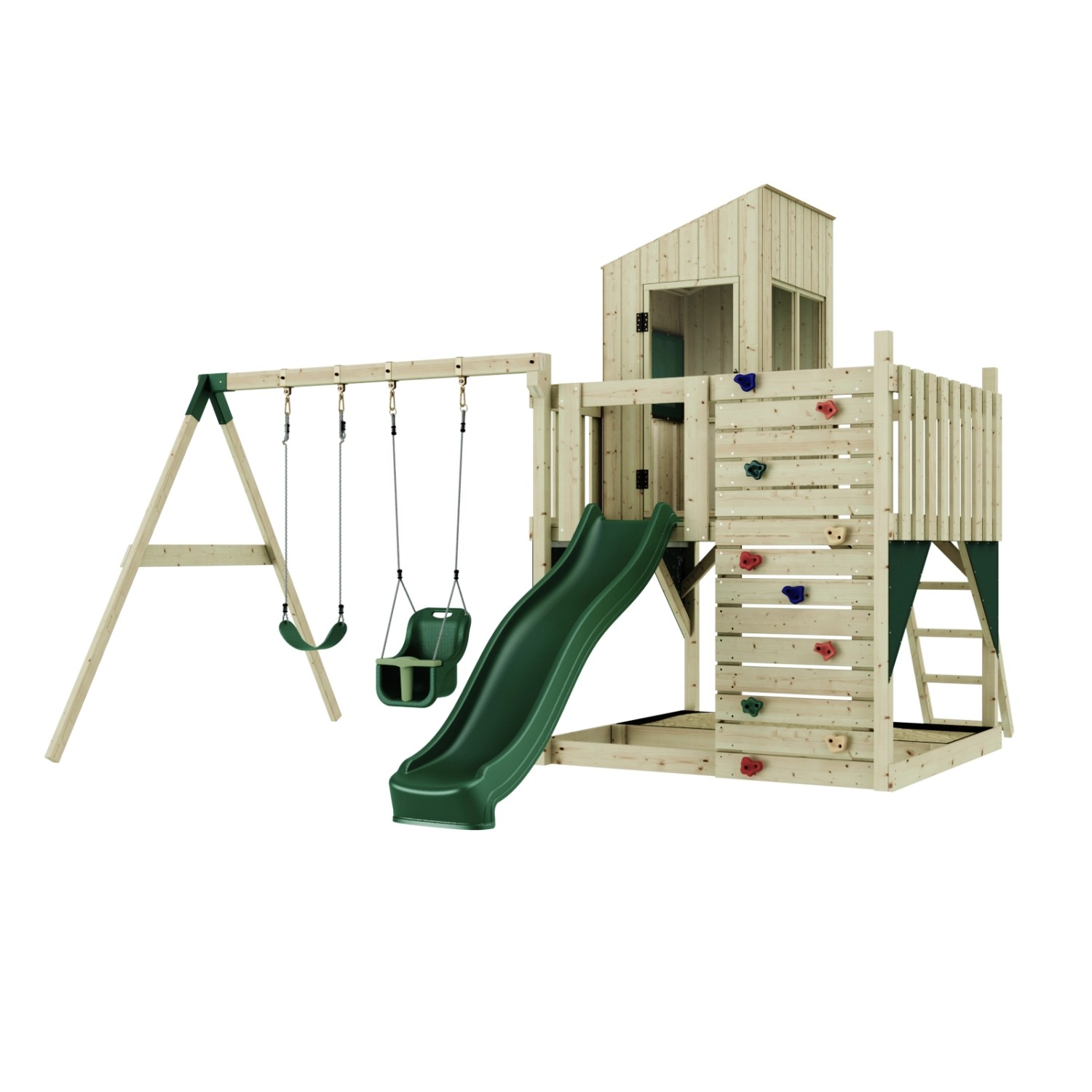 PolarPlay Spielturm Henry Schaukel Babyschaukel Kletterwand Rutsche Grün günstig online kaufen