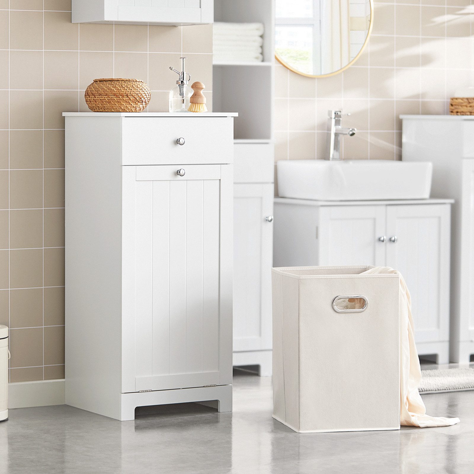 SoBuy Wäscheschrank BZR21, Badschrank mit Wäschekorb, günstig online kaufen