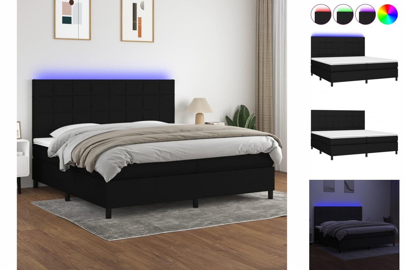 vidaXL Bettgestell Boxspringbett mit Matratze LED Schwarz 200x200 cm Stoff günstig online kaufen