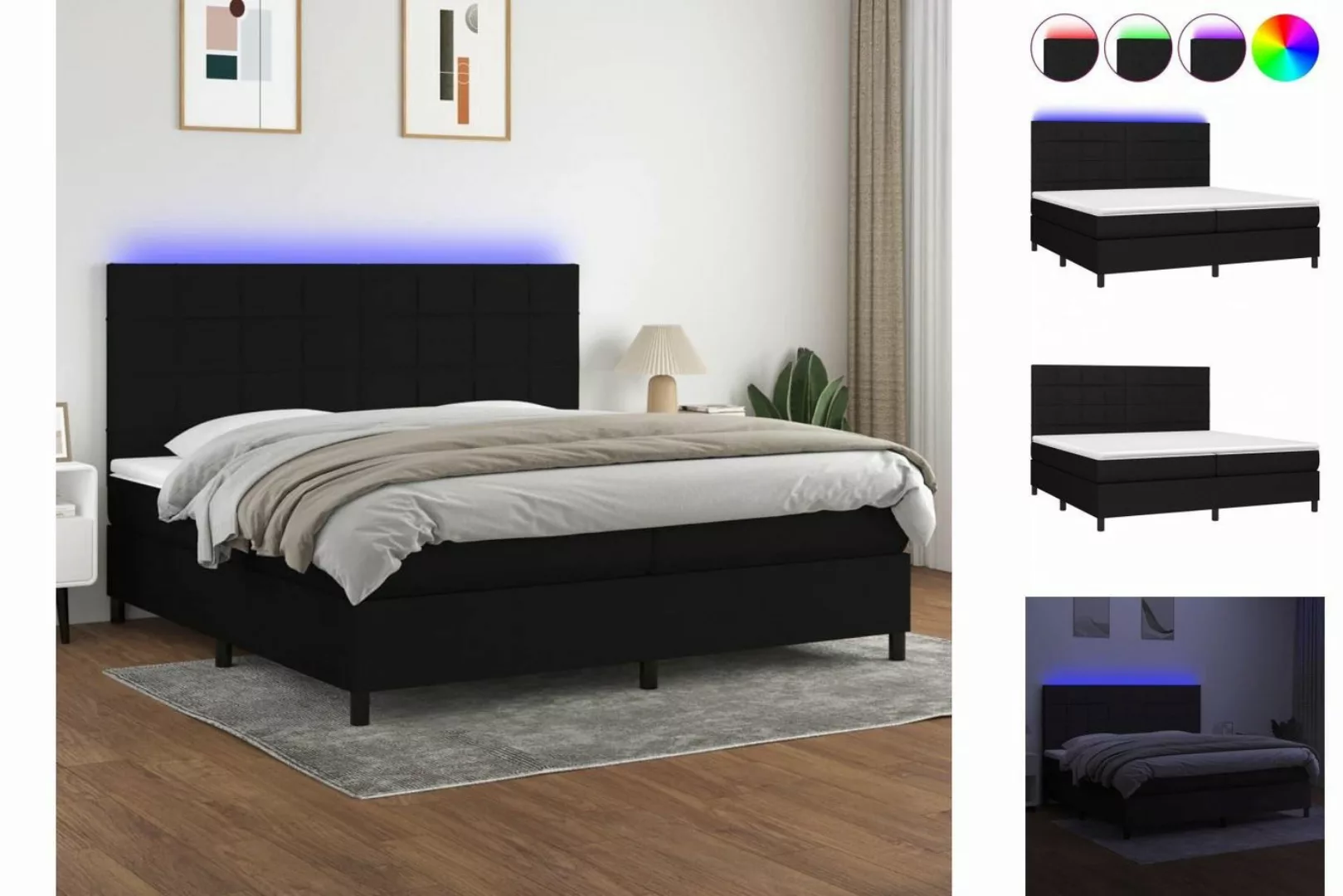 vidaXL Boxspringbett Boxspringbett mit Matratze LED Schwarz 200x200 cm Stof günstig online kaufen