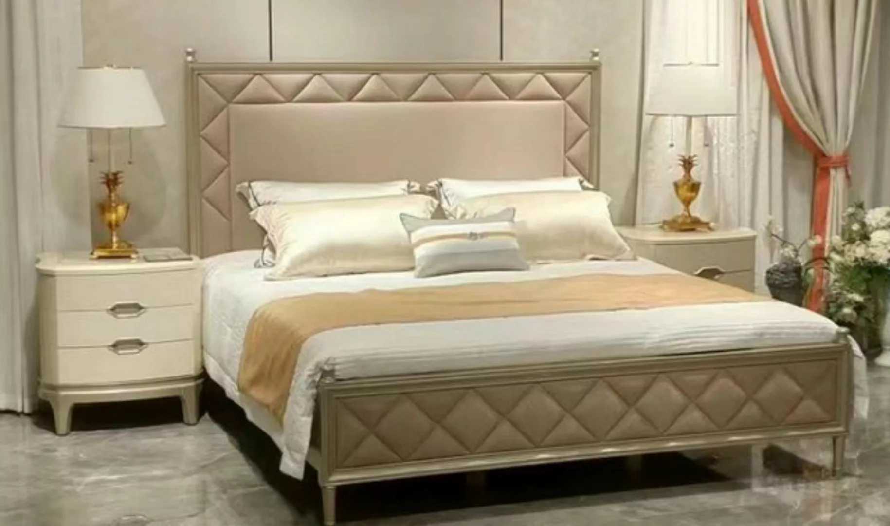 JVmoebel Bett, Schlafzimmer Bett Polster Design Möbel Luxus Doppel Beige Be günstig online kaufen