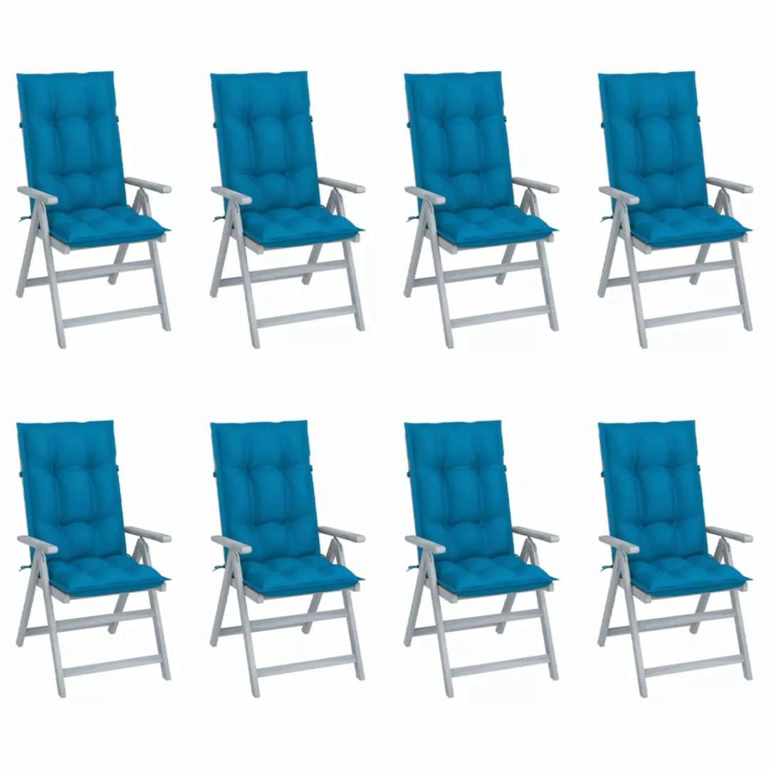 Verstellbare Gartenstühle Mit Auflagen 8 Stk. Grau Akazienholz günstig online kaufen