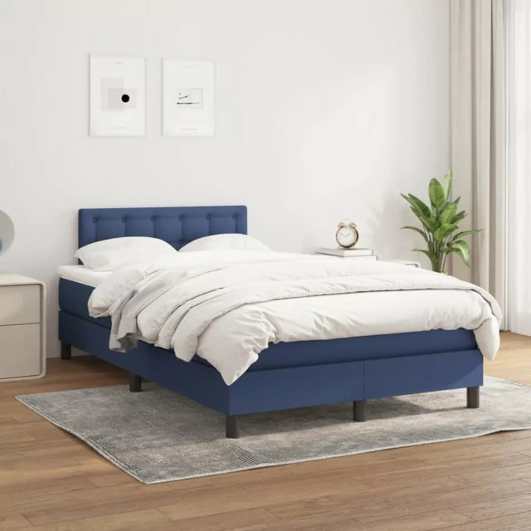 vidaXL Boxspringbett Boxspringbett mit Matratze Blau 120x200 cm Stoff Bett günstig online kaufen