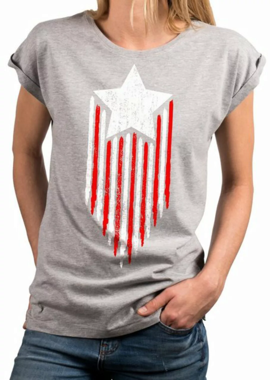 MAKAYA Print-Shirt Vintage Amerika Fahne amerikanische Flagge Damen Top Kur günstig online kaufen