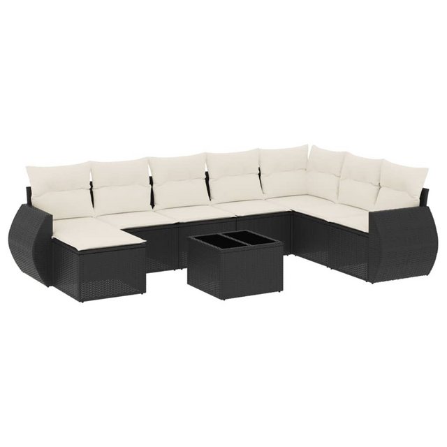 vidaXL Sofaelement 9-tlg. Garten-Sofagarnitur mit Kissen Schwarz Poly Ratta günstig online kaufen