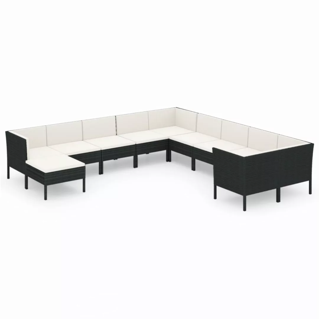 11-tlg. Garten-lounge-set Mit Auflagen Poly Rattan Schwarz günstig online kaufen