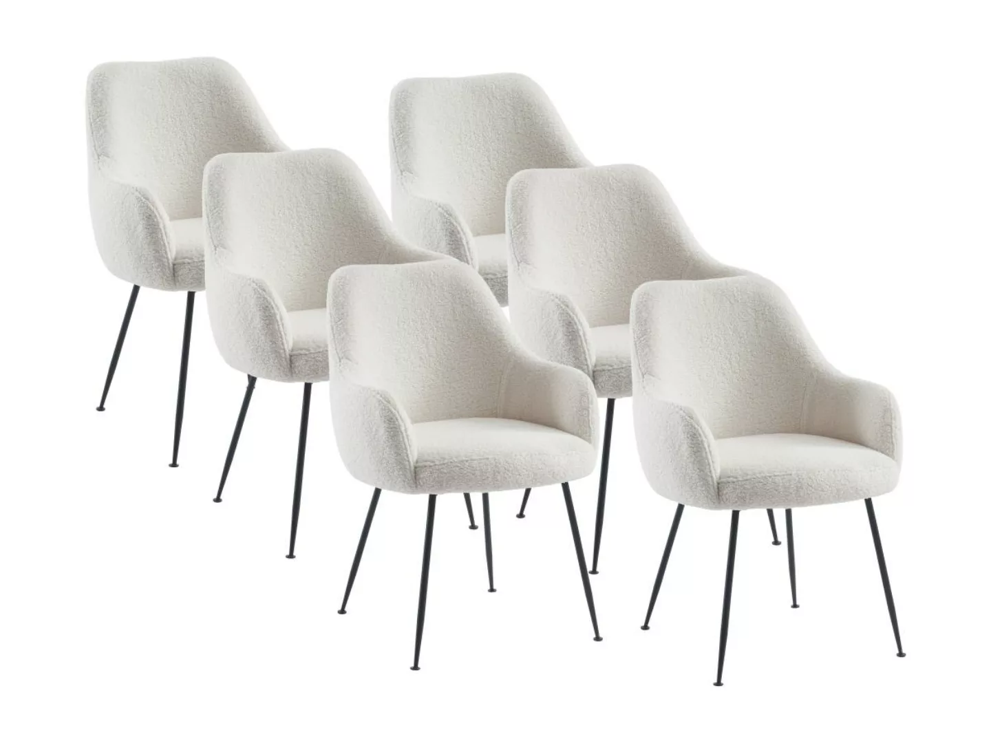 Stuhl mit Armlehnen 6er-Set - Bouclé-Stoff & Metall - Weiß - TOYBA günstig online kaufen