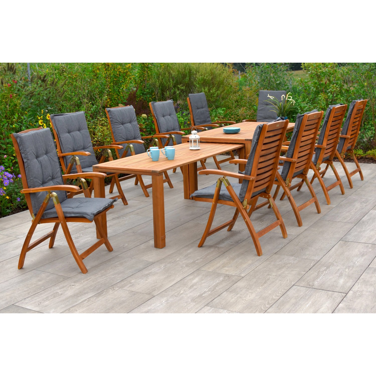 Merxx Paraiba Set 21-tlg. 10 Klappsessel 10 Auflagen Flex-Gartentisch Auszi günstig online kaufen