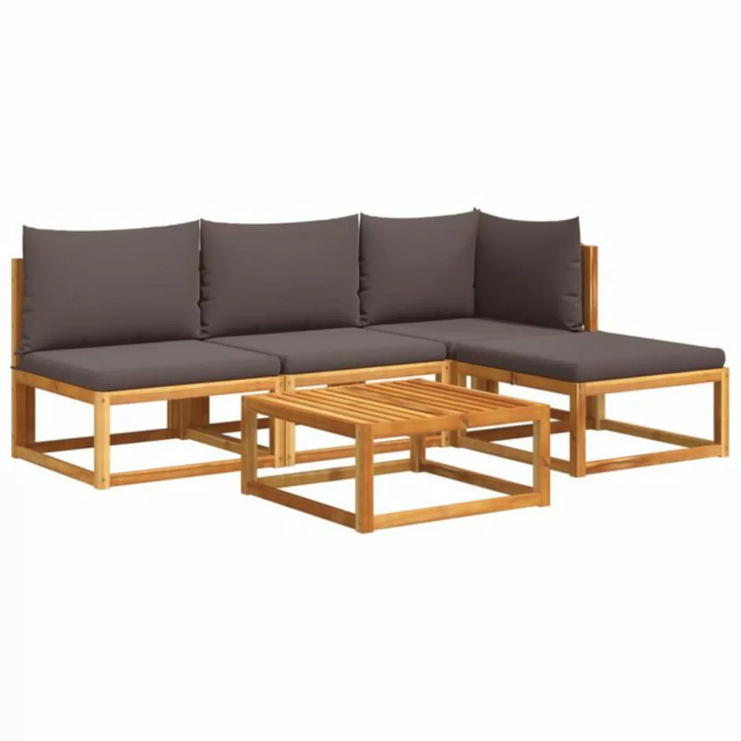 vidaXL Loungesofa 5-tlg. Garten-Sofagarnitur mit Kissen Massivholz Akazie, günstig online kaufen