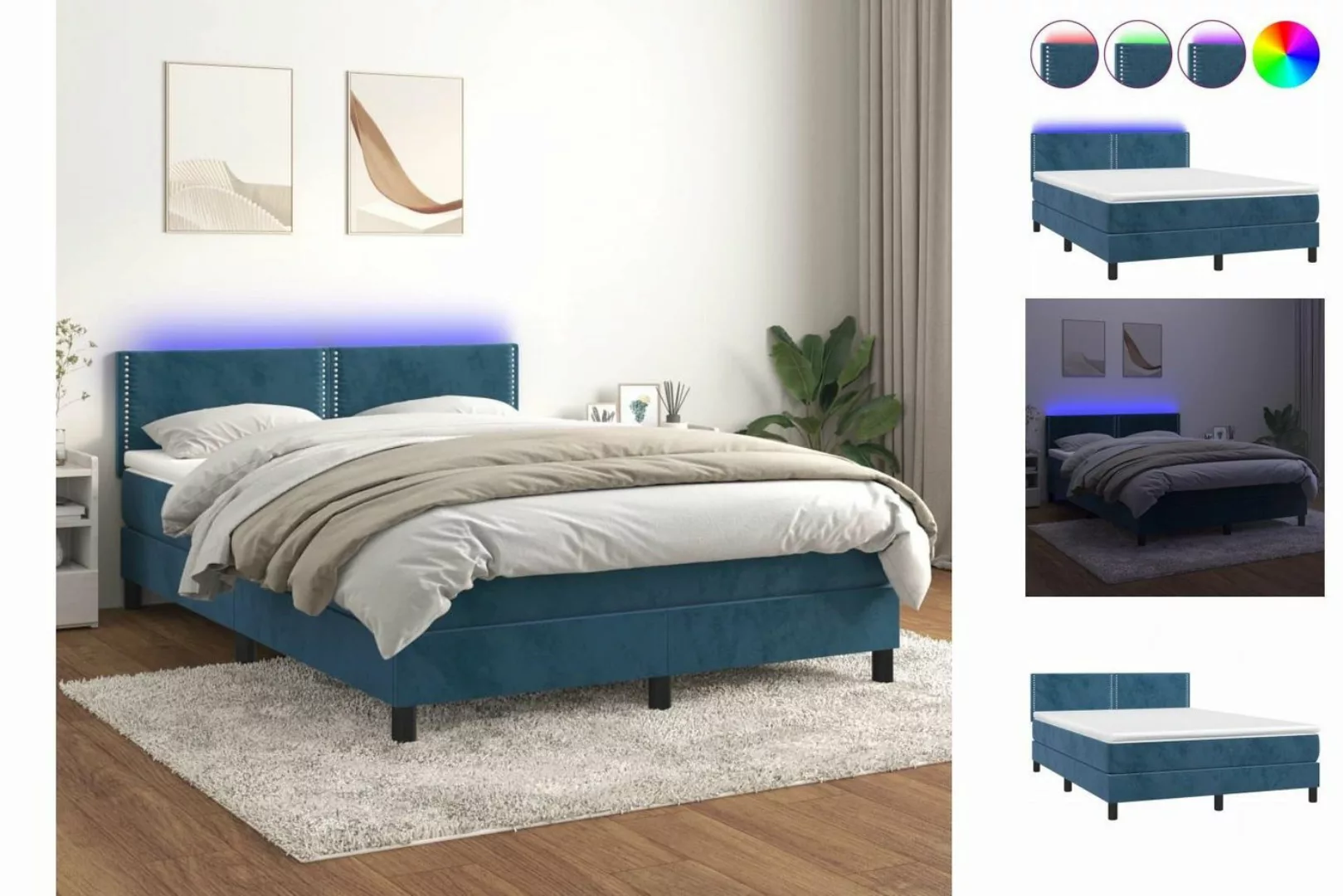 vidaXL Bettgestell Boxspringbett mit Matratze LED Dunkelblau 140x200 cm Sam günstig online kaufen