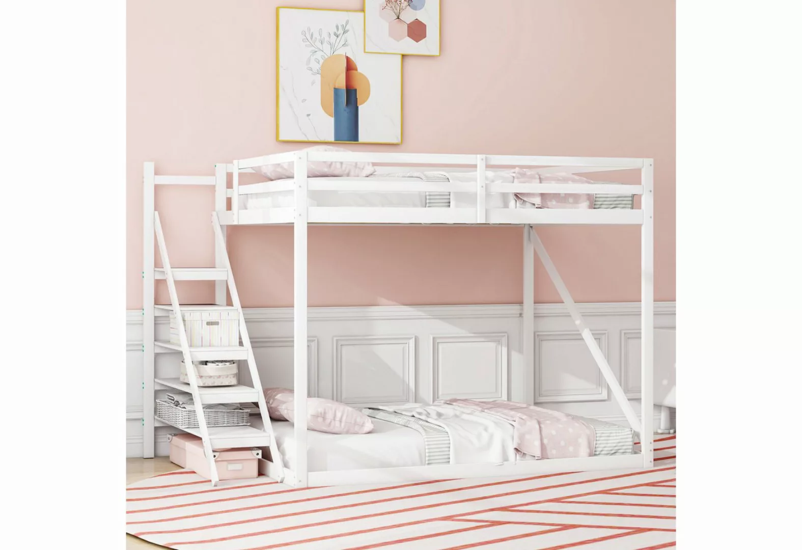 Rutaqian Kinderbett Hochbett, Etagenbett, Montessori Stil, Treppe mit Staur günstig online kaufen