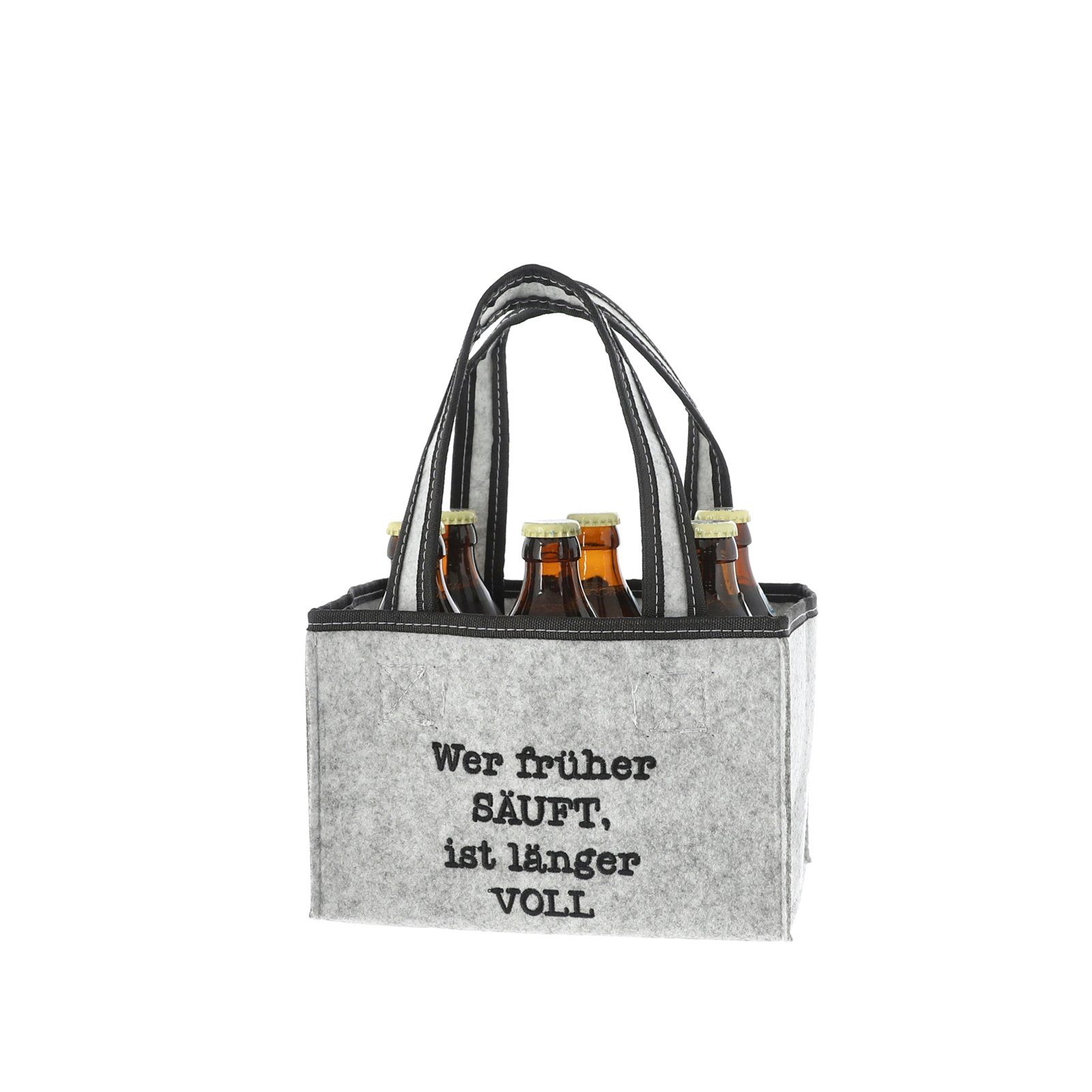Flaschentasche mit lustigem Spruch "Wer früher säuft, ist länger voll" günstig online kaufen