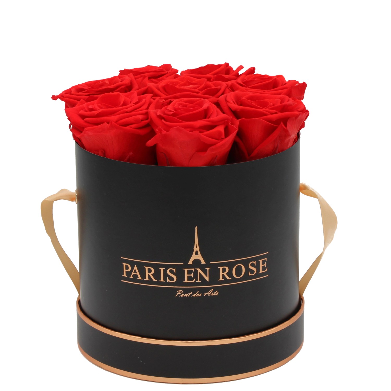 Rosenbox Ø 14,5 cm Schwarz-Roségold mit 9 Roten Rosen günstig online kaufen