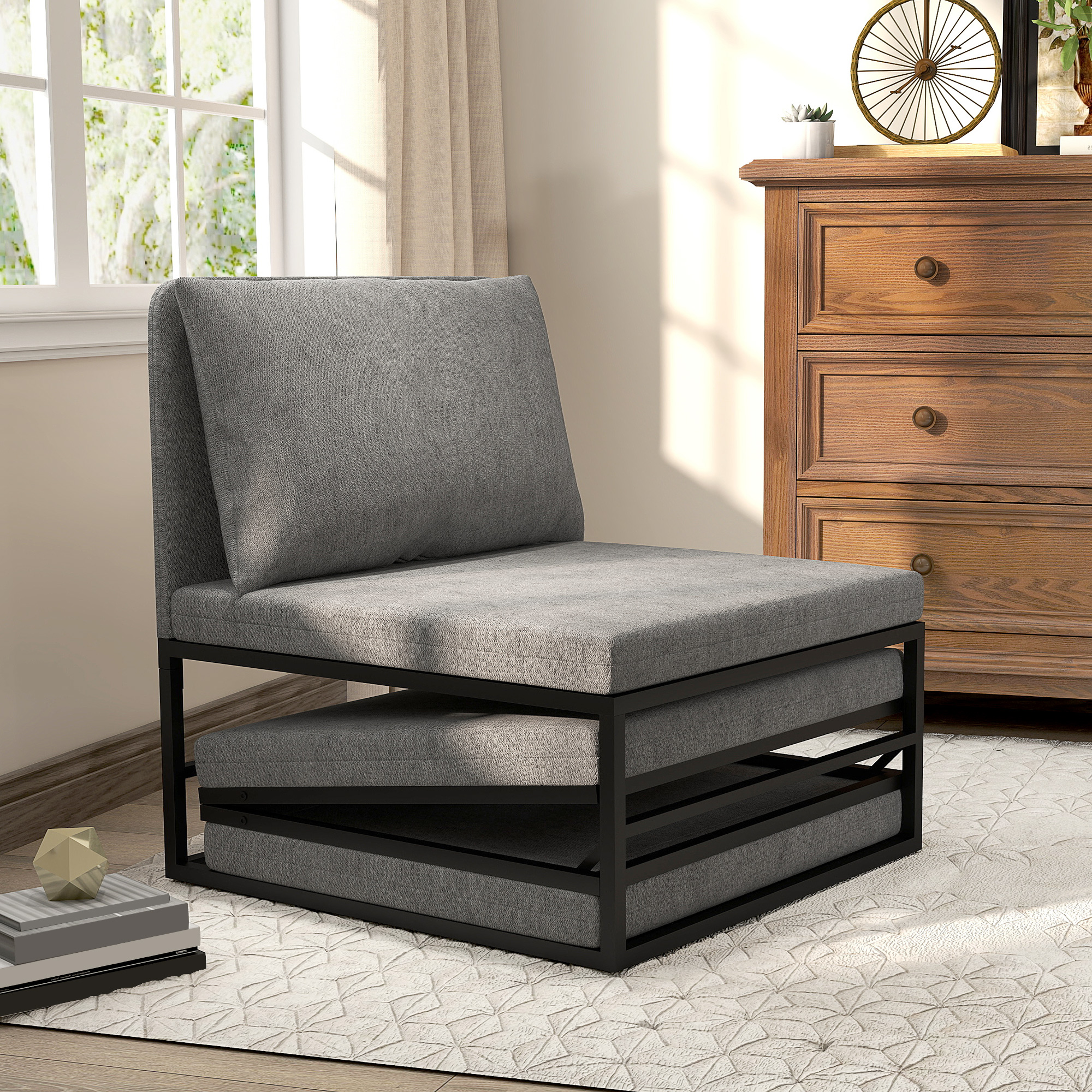 HOMCOM 1-Sitzer-Convertible-Sessel 2-in-1 klappbar mit Kissen und Staubschu günstig online kaufen