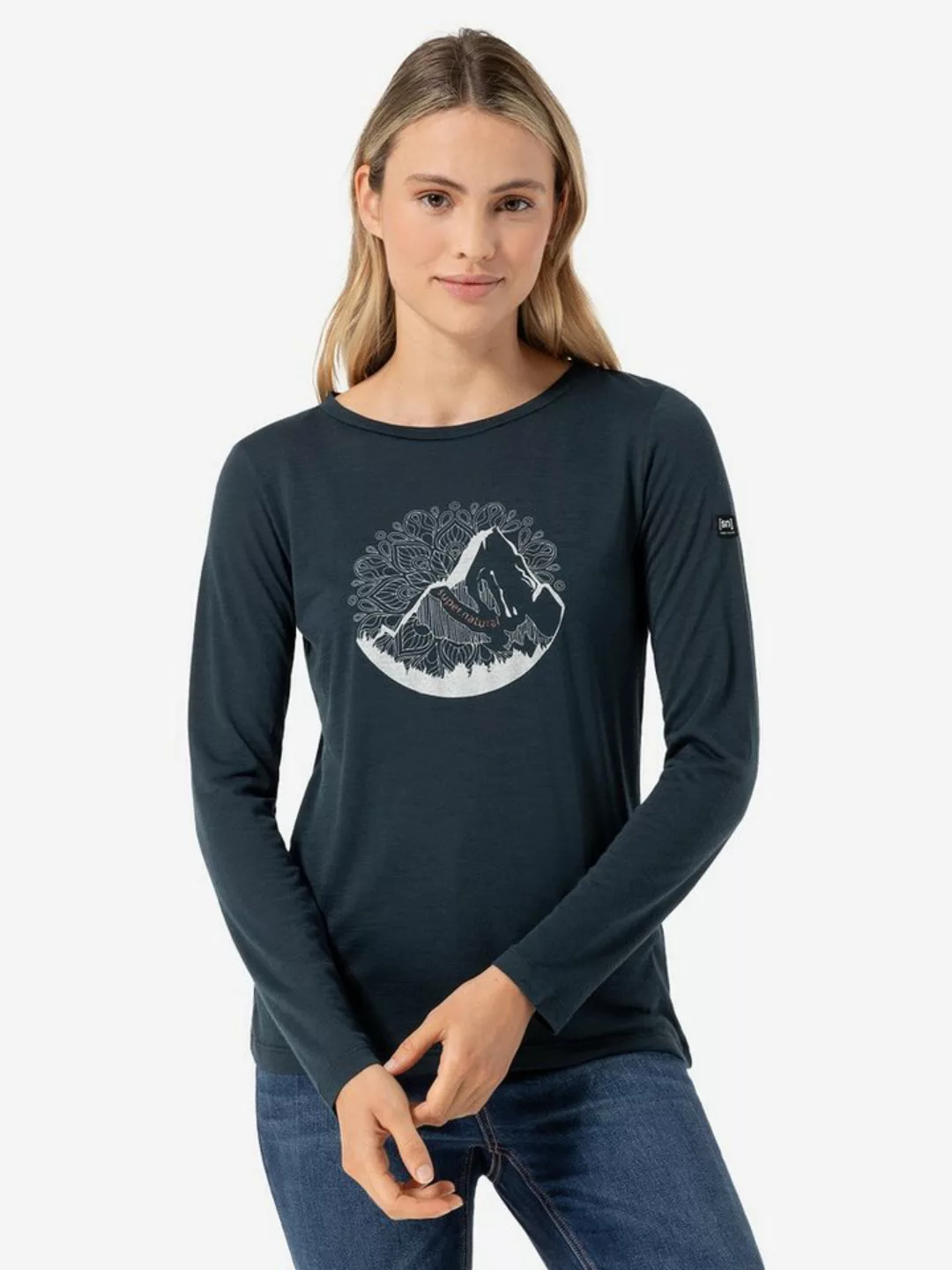 SUPER.NATURAL Langarmshirt für Damen, Merino MOUNTAIN MANDALA TREE Berg Mot günstig online kaufen