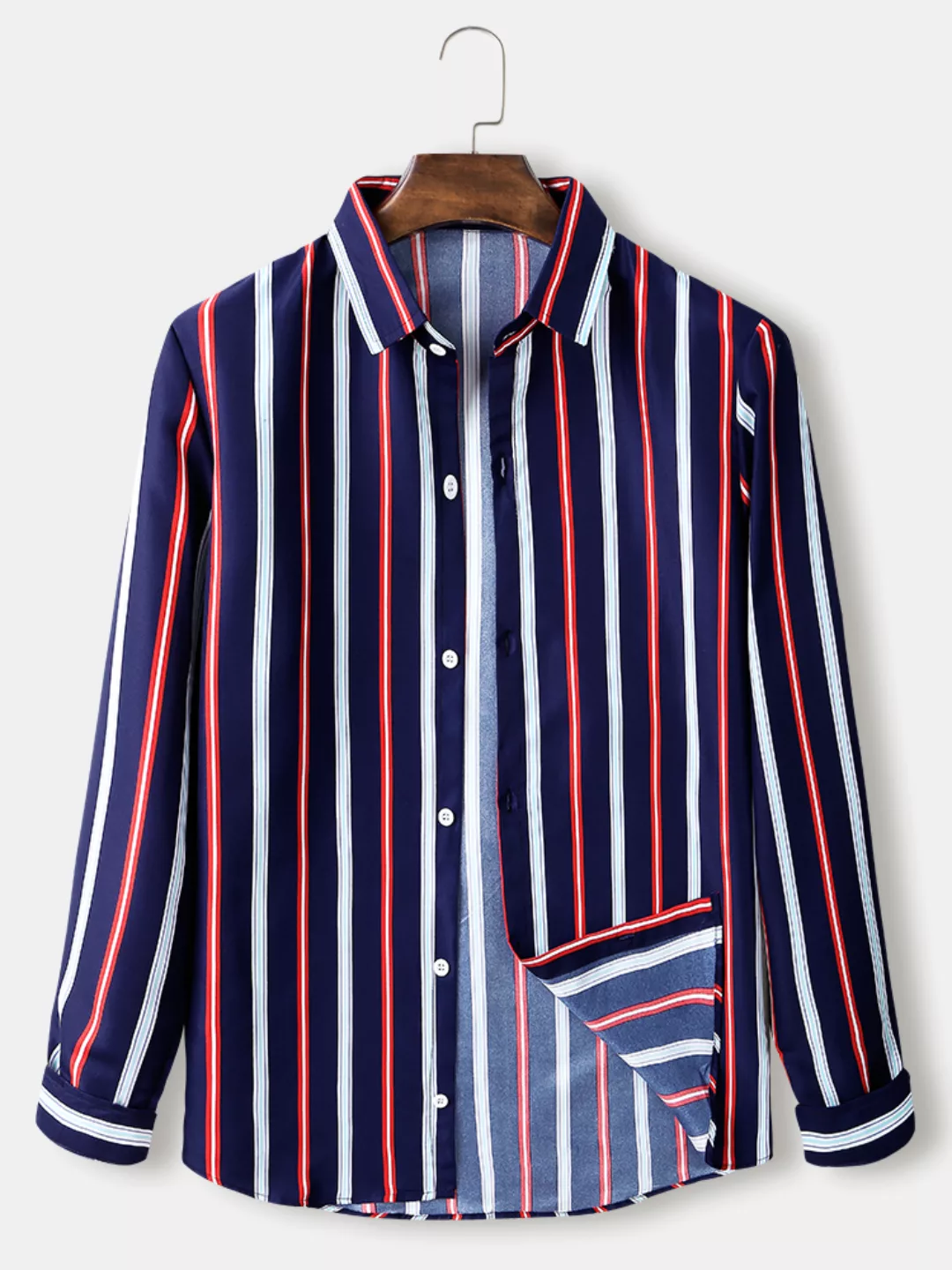 Herren Colorful Streifen Button Up Loose Fit Light Casual Langarmhemden günstig online kaufen