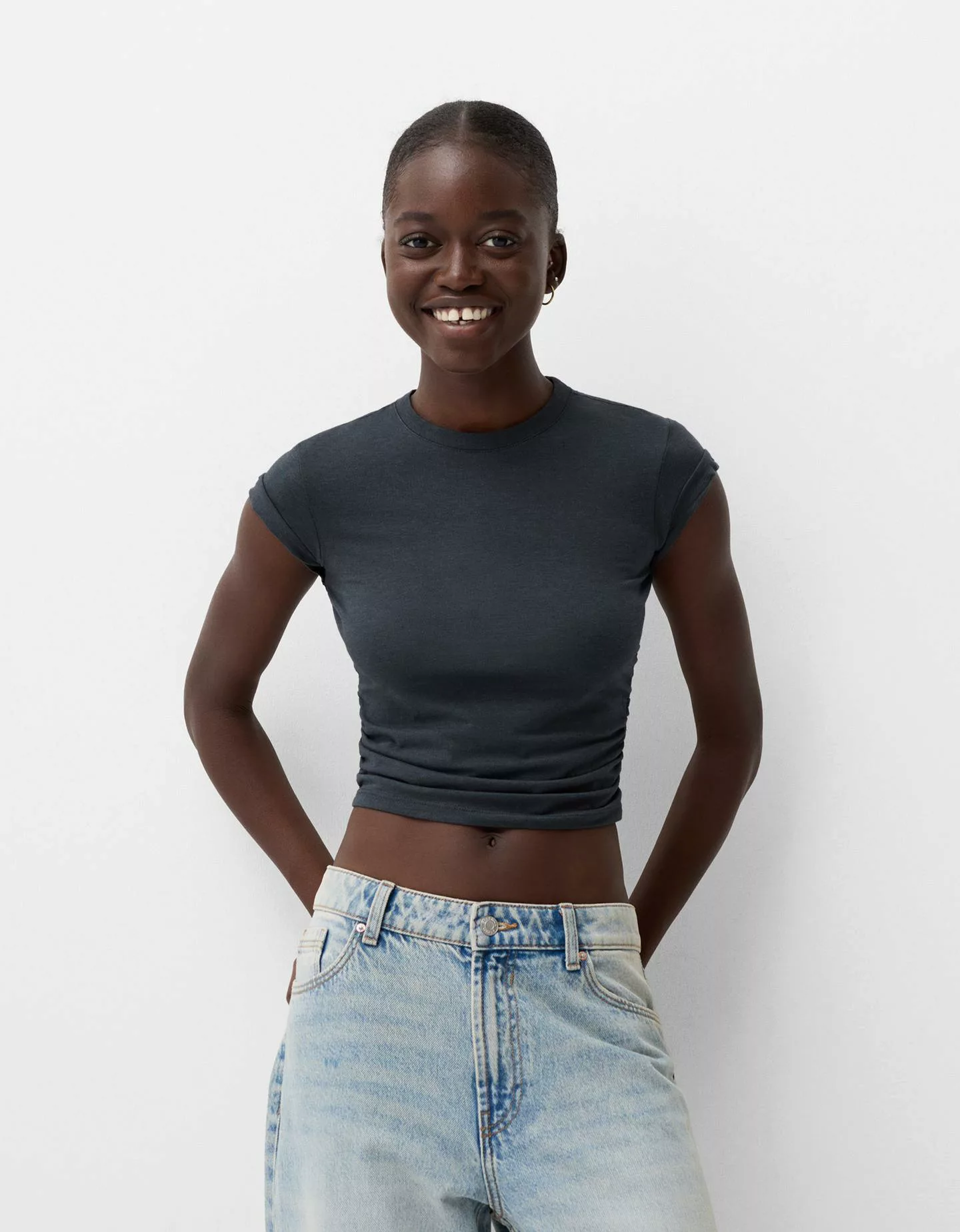 Bershka T-Shirt Mit Kurzen Ärmeln Damen L Grau günstig online kaufen