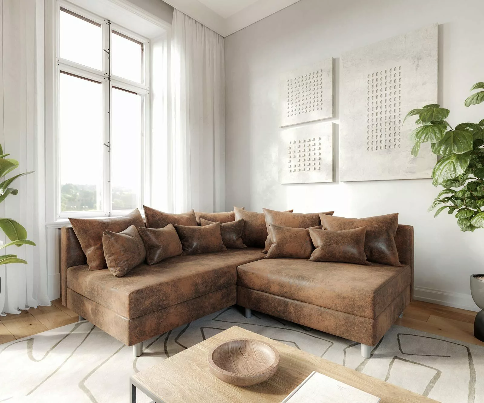 DELIFE Ecksofa Clovis, Braun Antik Optik günstig online kaufen