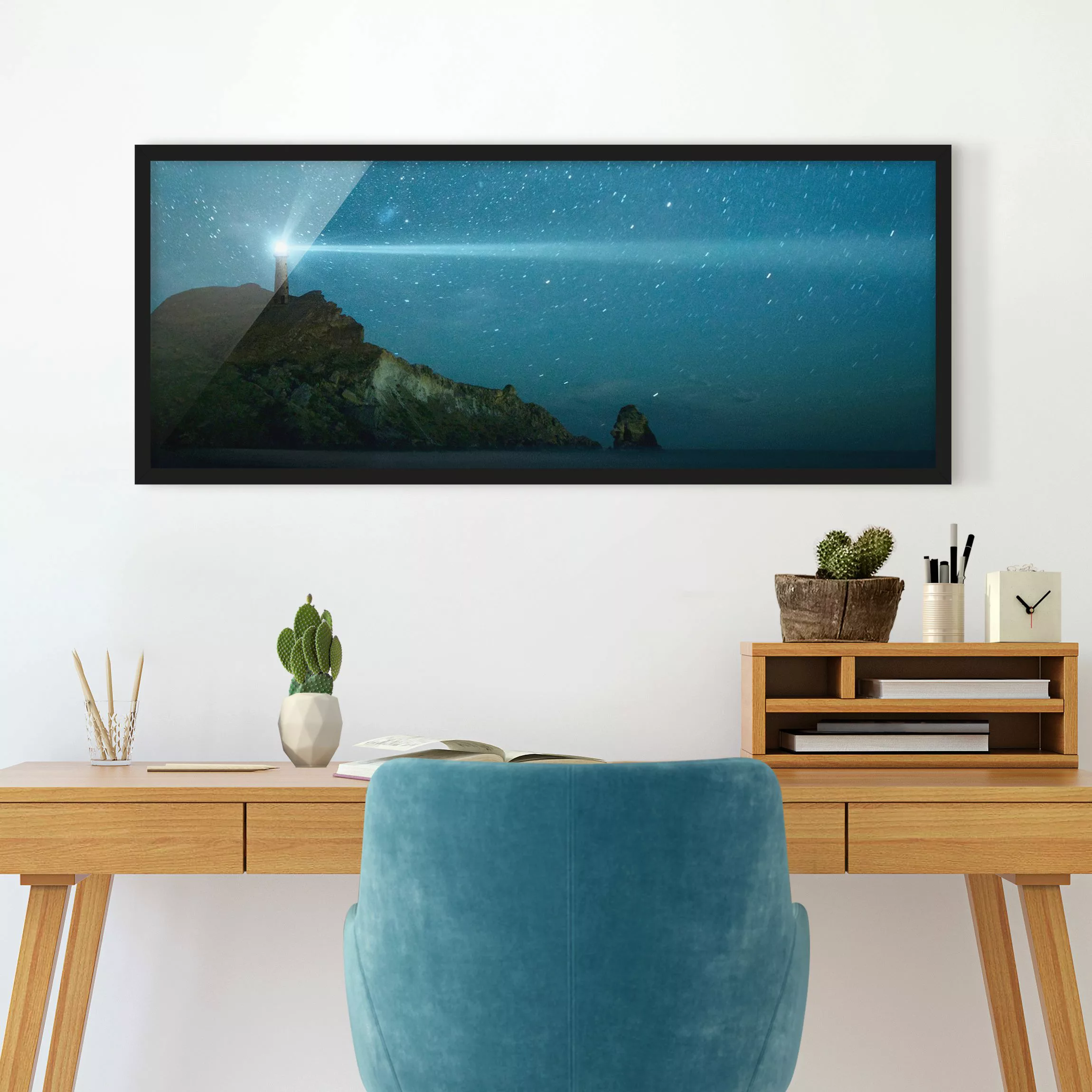 Bild mit Rahmen Strand - Panorama Leuchtturm günstig online kaufen