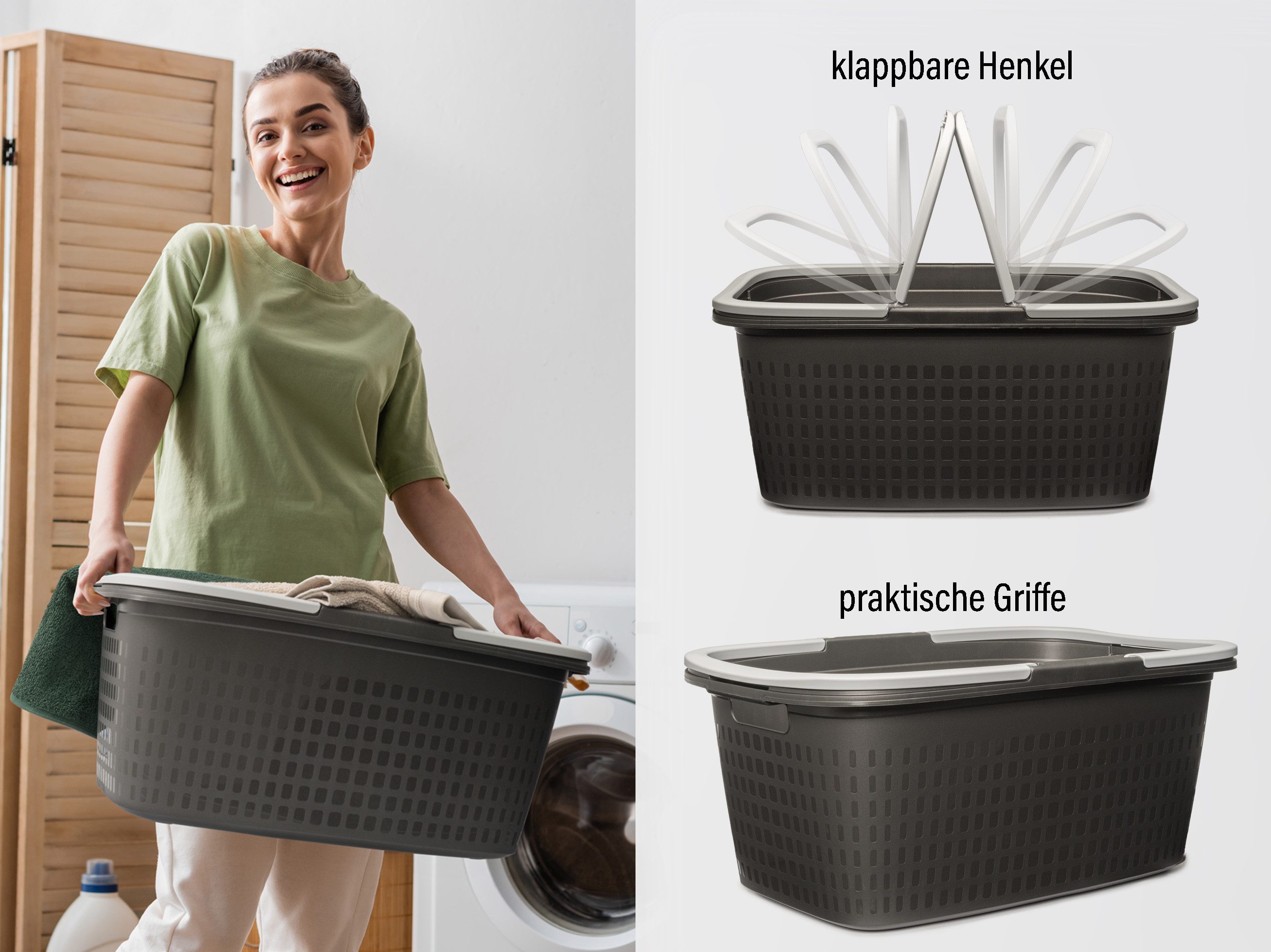 Hausfelder Wäschekorb Wäschewanne 58x37x25cm (Anthrazit-Schwarz, 1 günstig online kaufen