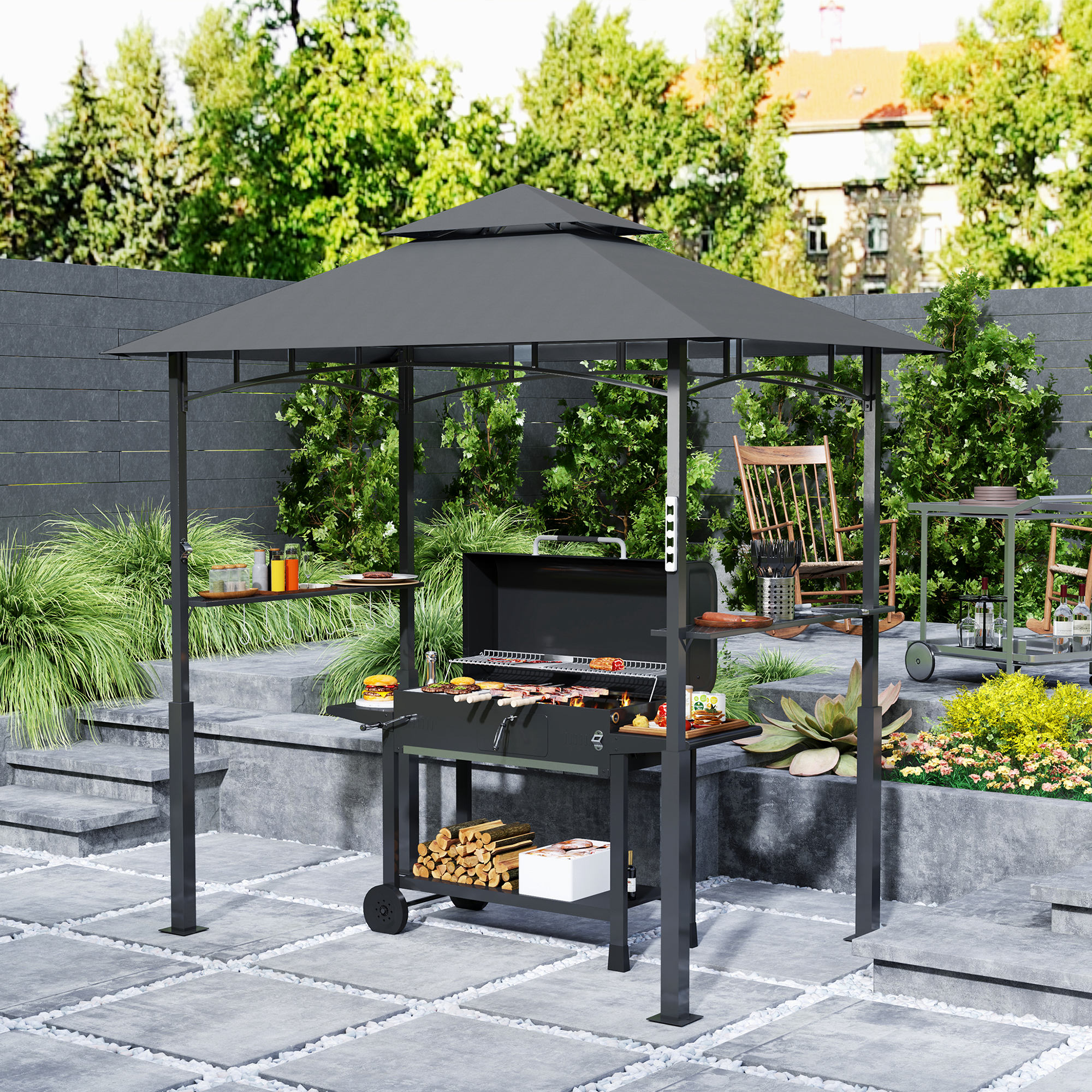 Outsunny Grillpavillon mit LED 243 x 148 x 248 cm wasserdicht flammhemmend günstig online kaufen