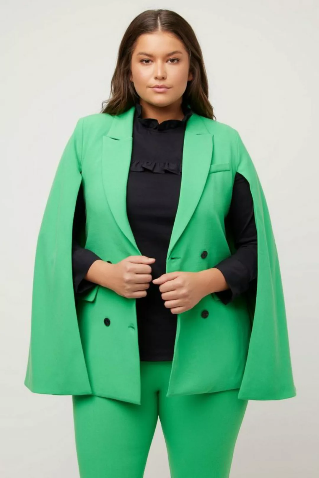 Ulla Popken Blusenblazer Blazer mit Cape A-Linie Reverskragen doppelreihig günstig online kaufen