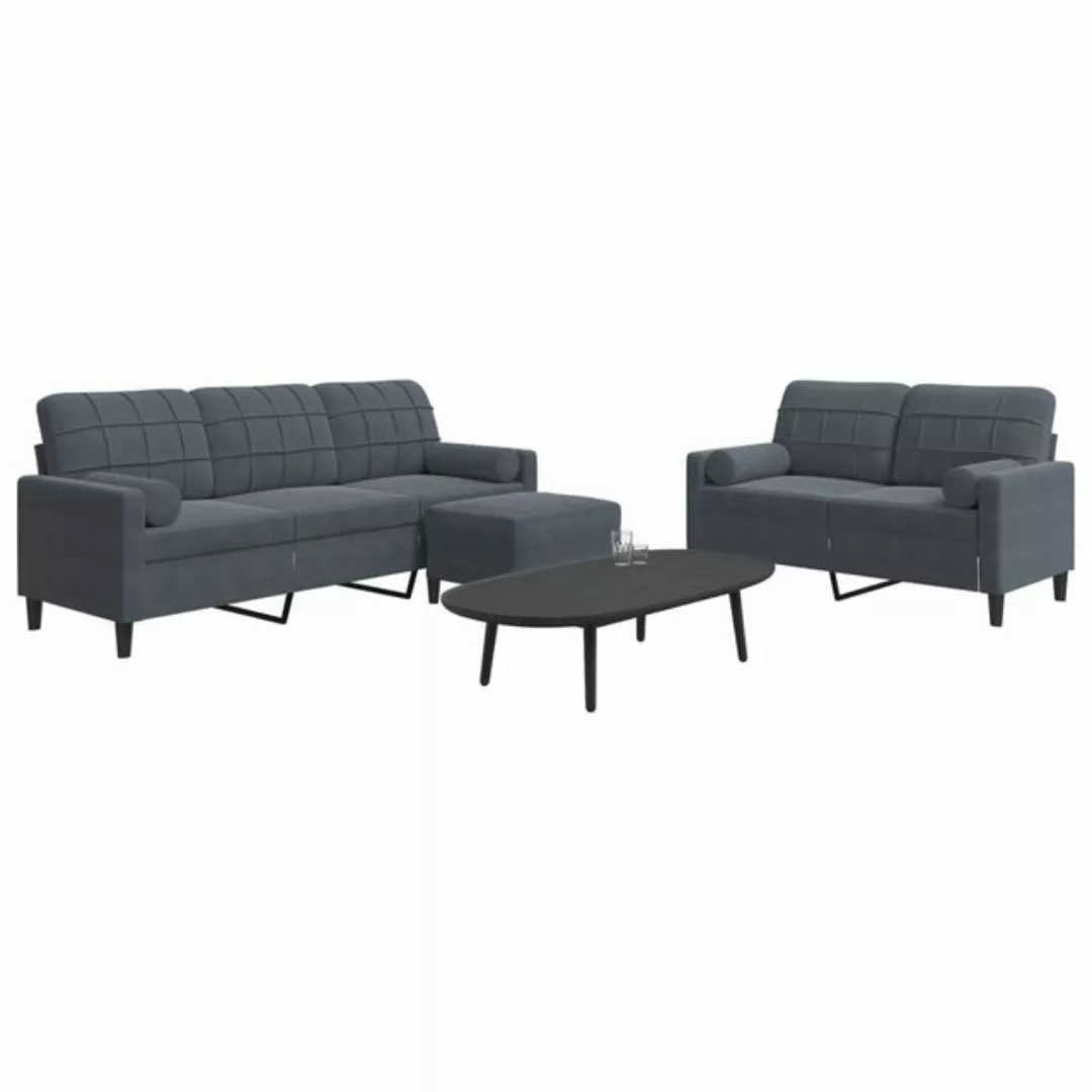 vidaXL Sofa Sofagarnitur mit Kissen Samt, mit Zierkissen + Fußhocker, Dunke günstig online kaufen