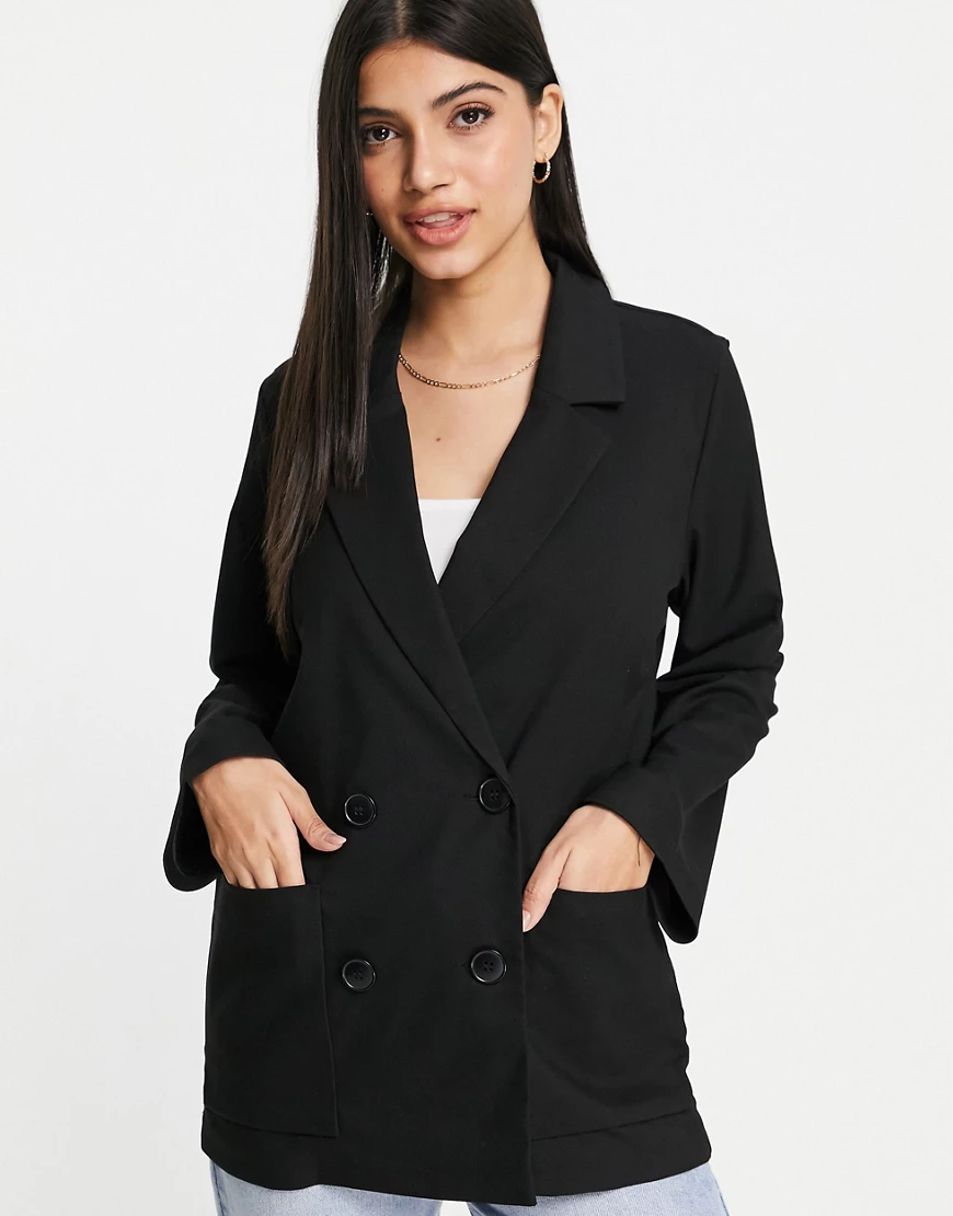 Monki – Zweireihiger Blazer mit lockerem Schnitt in Schwarz, Kombiteil günstig online kaufen