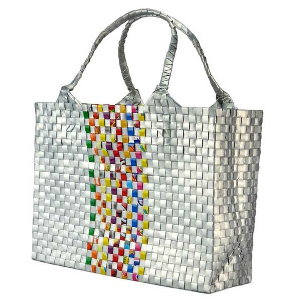 Saftpack Upcycling Einkaufstasche Stripe, Silber/bunt günstig online kaufen