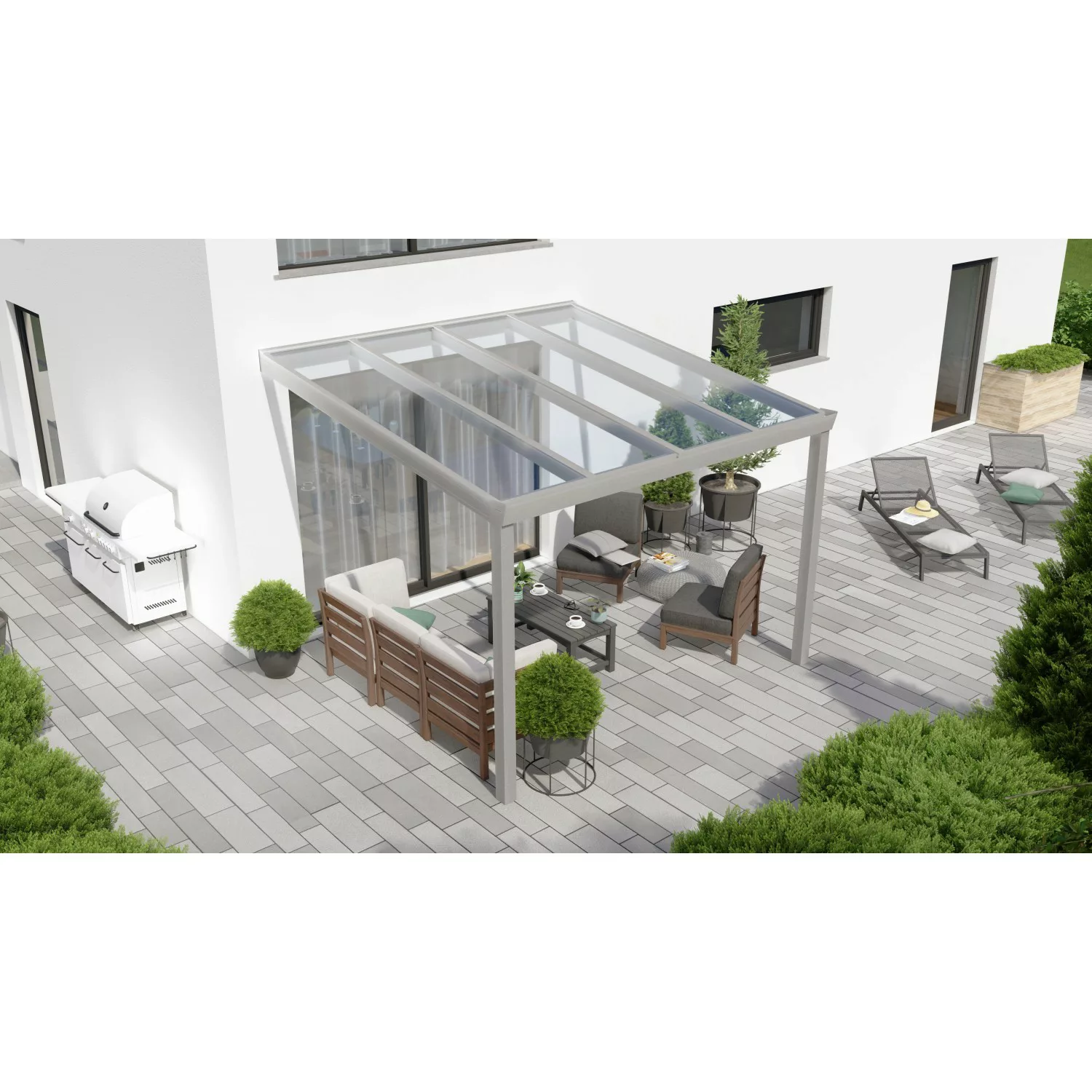 Terrassenüberdachung Professional 300 cm x 350 cm Grau Struktur Glas günstig online kaufen