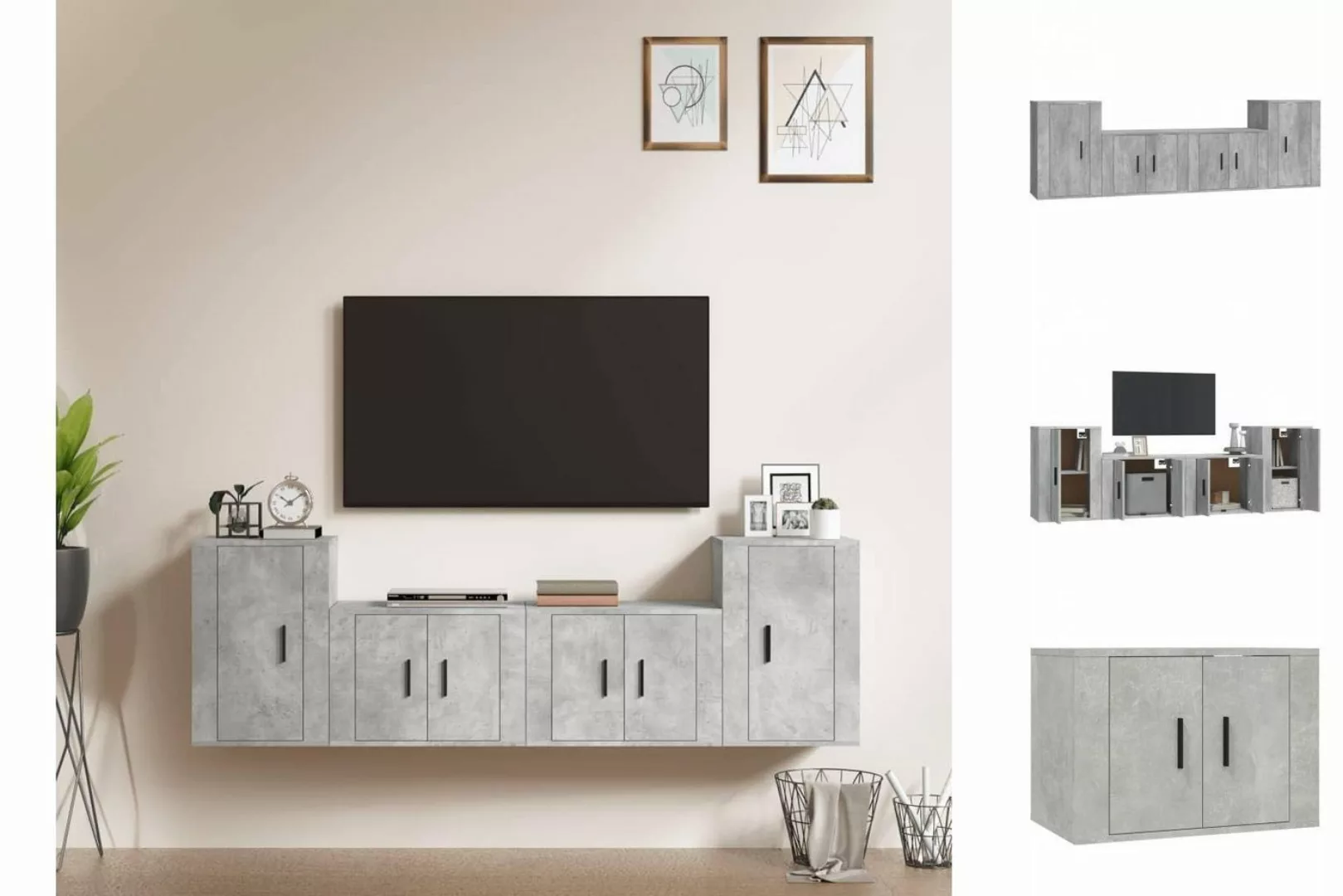 vidaXL TV-Schrank 4-tlg TV-Schrank-Set Betongrau Spanplatte TV-Lowboard Fer günstig online kaufen