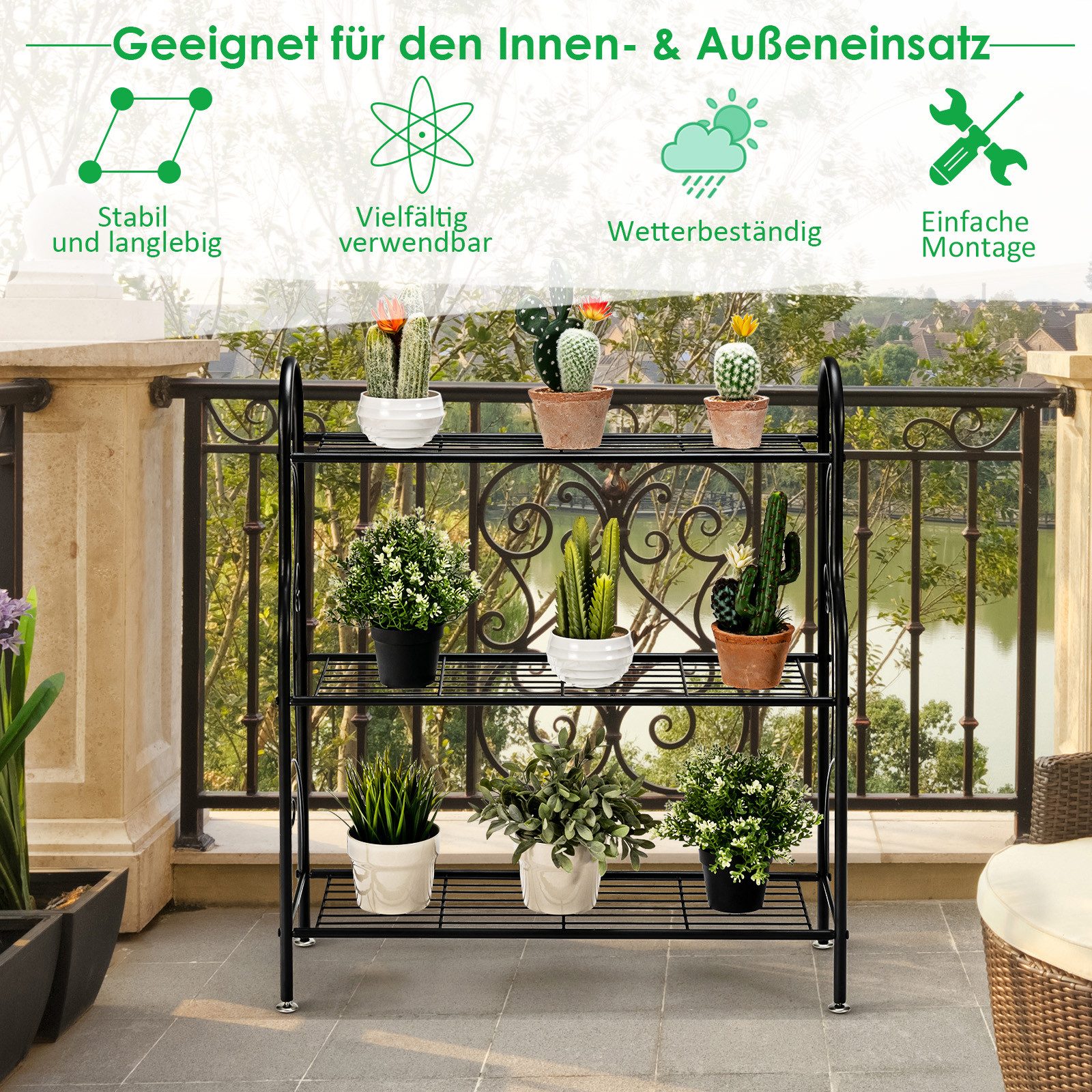 COSTWAY Blumenständer, 3-stufiges Pflanzenregal, aus Metall, günstig online kaufen