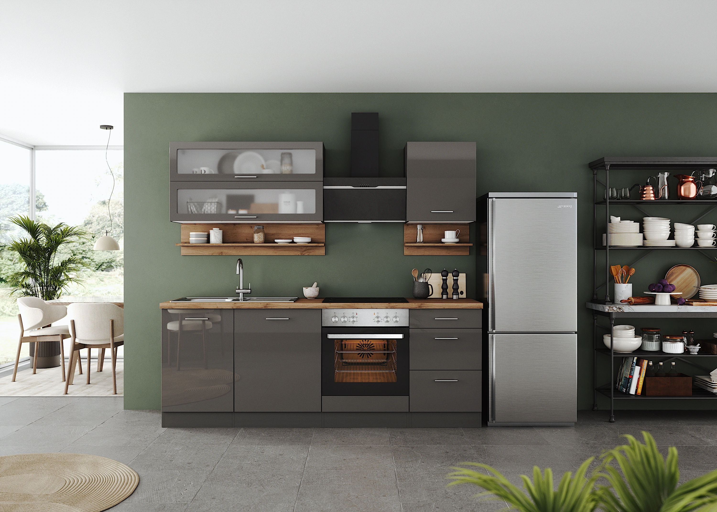 KOCHSTATION Küchenzeile "KS-Milan", 220 cm breit, robuste Metallauszüge, vi günstig online kaufen