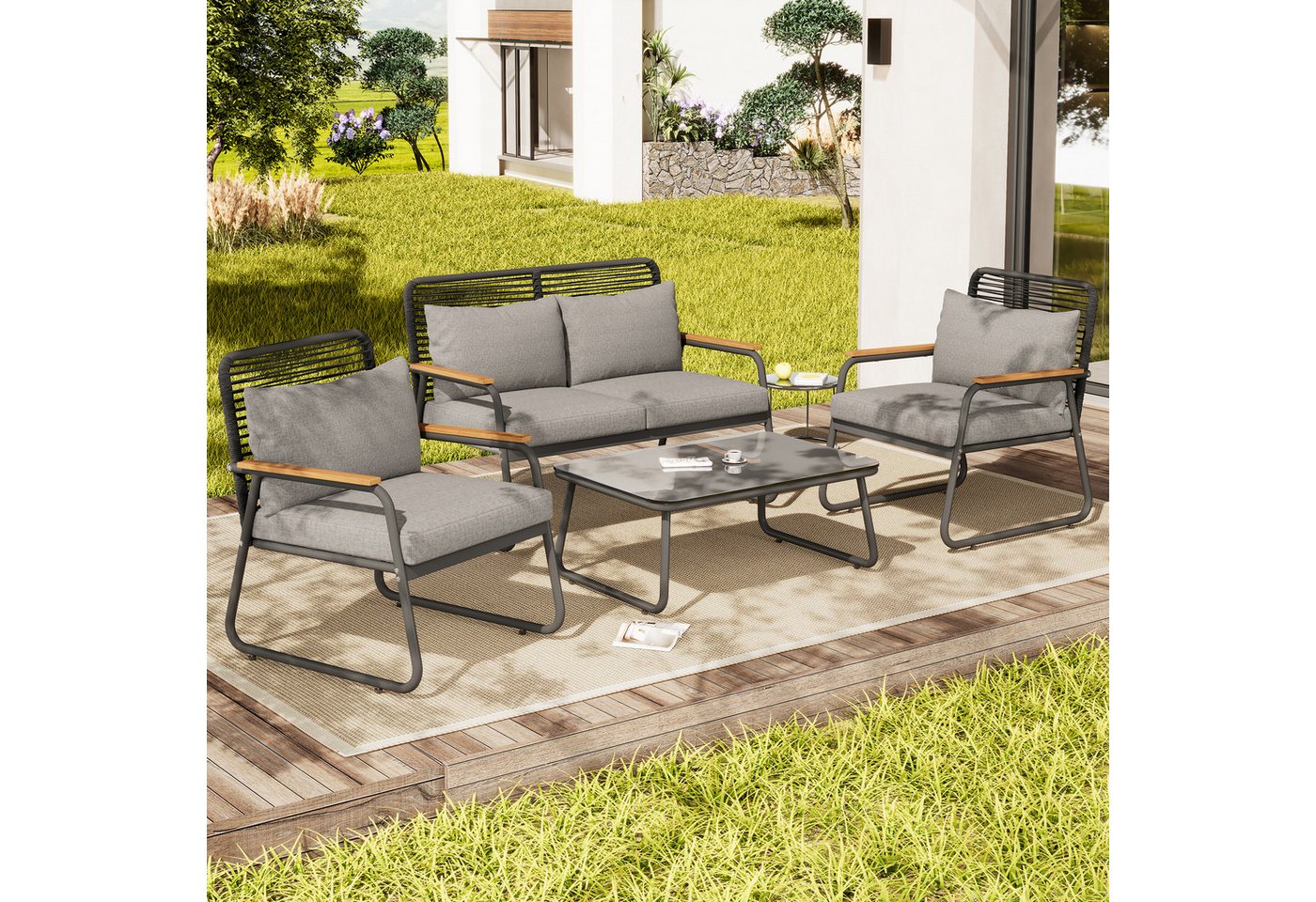 MODFU Sofa Outdoor Garten-Lounge-Set,mit verzinktem Eisengestell, Garten-Lo günstig online kaufen