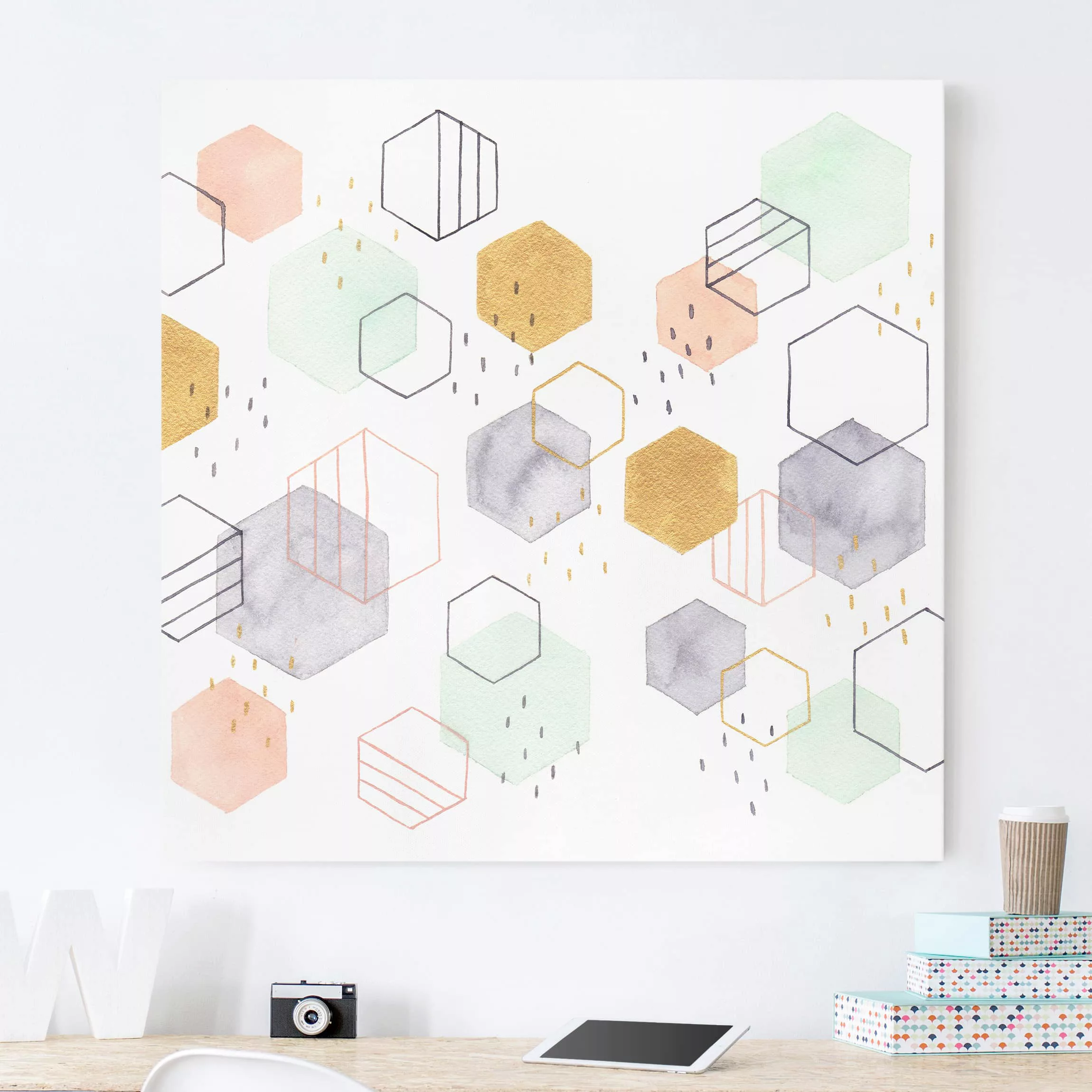 Leinwandbild Abstrakt - Quadrat Sechseckige Streuung I günstig online kaufen