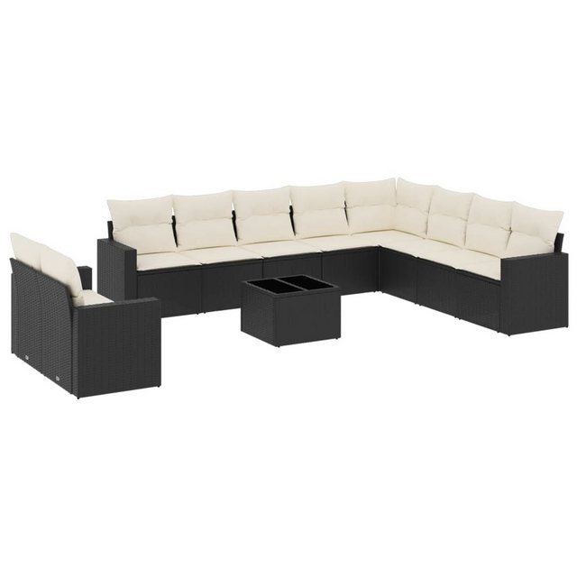 vidaXL Sofaelement 11-tlg. Garten-Sofagarnitur mit Kissen Schwarz Poly Ratt günstig online kaufen