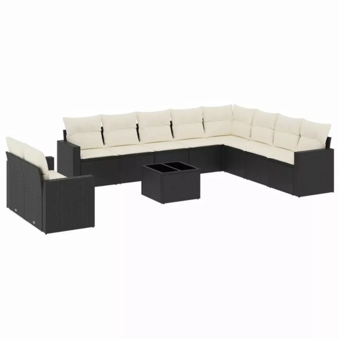 vidaXL Sofaelement 11-tlg. Garten-Sofagarnitur mit Kissen Schwarz Poly Ratt günstig online kaufen