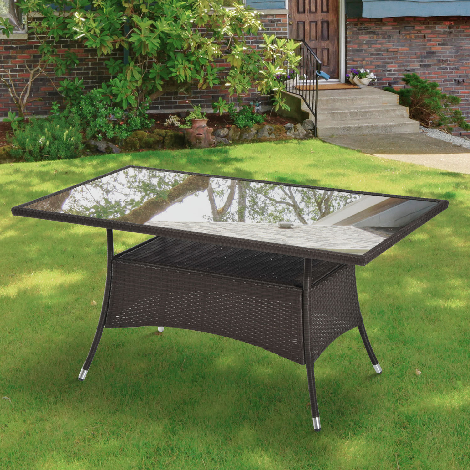 Outsunny Esstisch Gartentisch Polyrattan Glastisch 150x85x74cm, Sicherheits günstig online kaufen