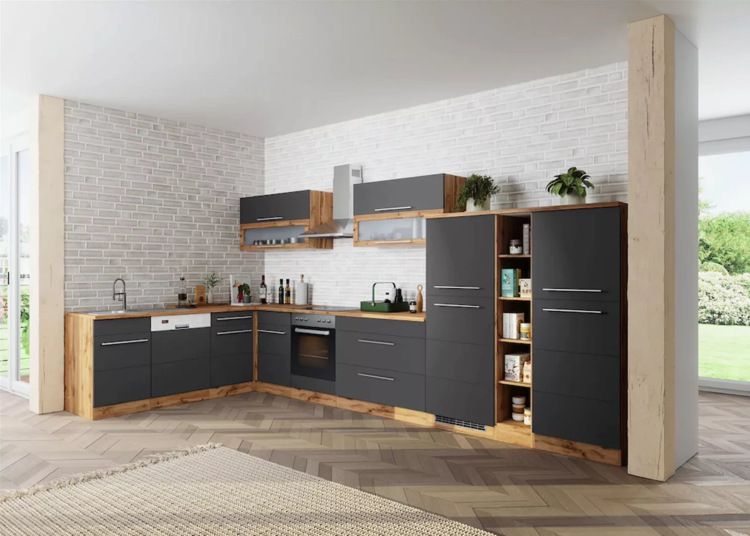 Kochstation Küche "KS-Wien", Stellbreite 220 x 420 cm, wahlweise mit E-Gerä günstig online kaufen