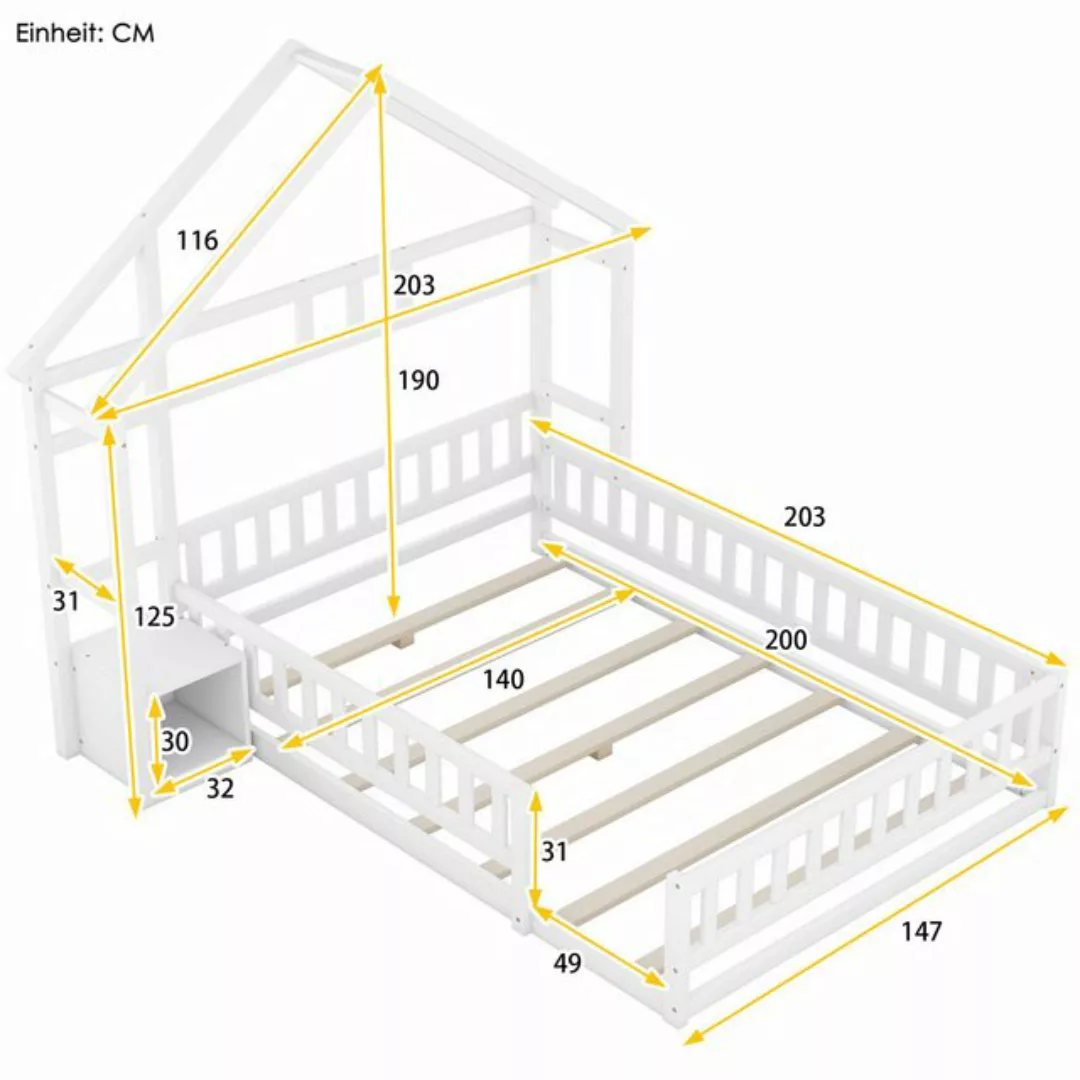 TavilaEcon Kinderbett Hausbett Doppelbett Holzbett Flachbett mit Geländer u günstig online kaufen