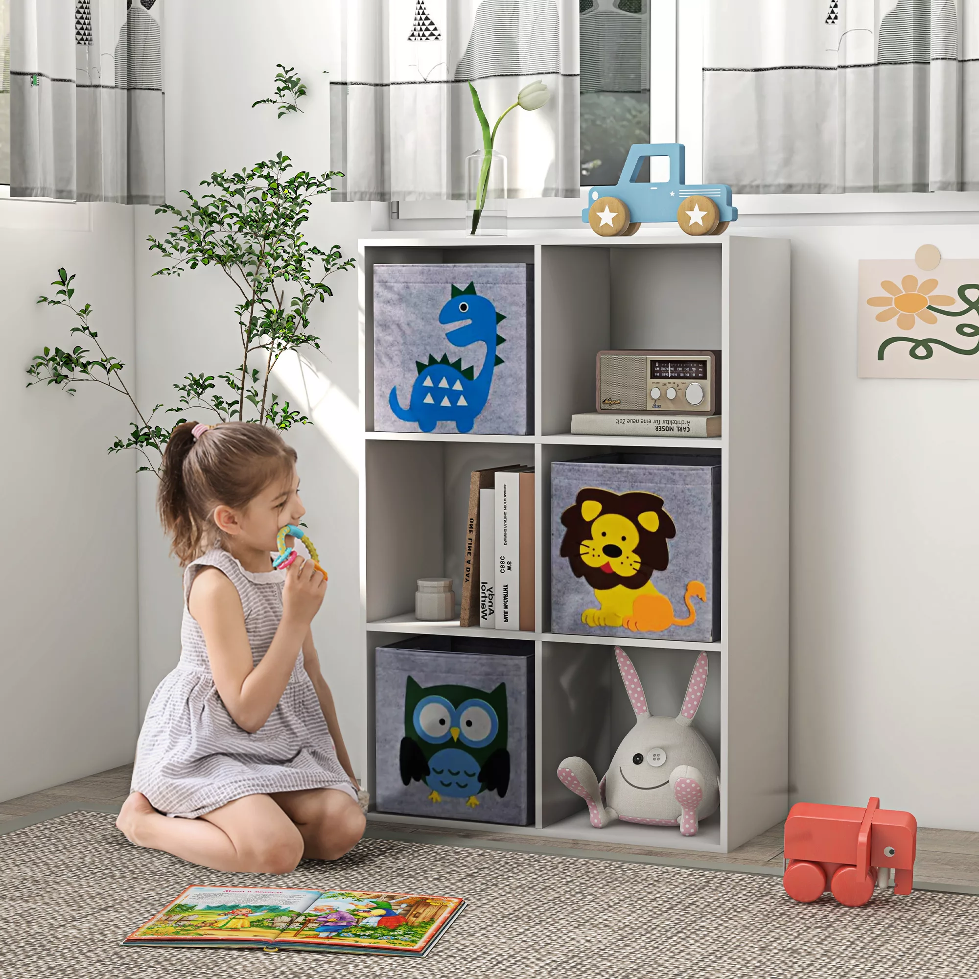 ZONEKIZ Kinderregal, Kinderzimmerregal, Bibliothek, 6 Fächer, 3 Würfel Stof günstig online kaufen