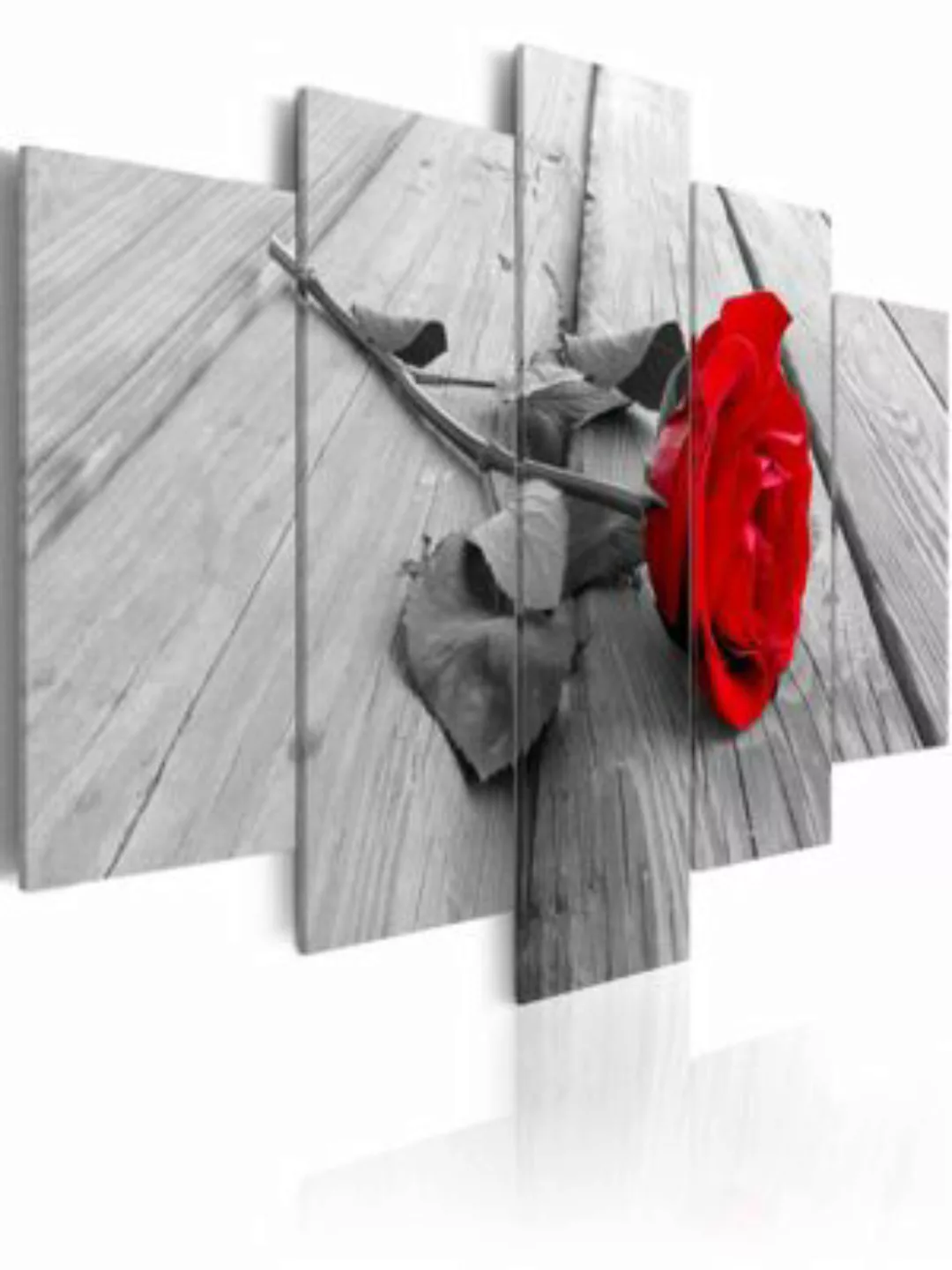 artgeist Wandbild Rose on Wood (5 Parts) Wide Red grau/rot Gr. 200 x 100 günstig online kaufen