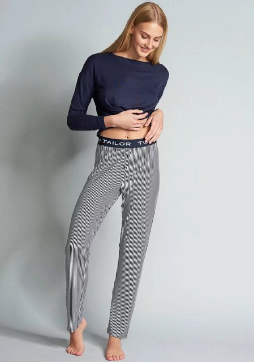 TOM TAILOR Schlafhose TOM TAILOR Damen Lange-Hose blau längsgestreift (1-tl günstig online kaufen