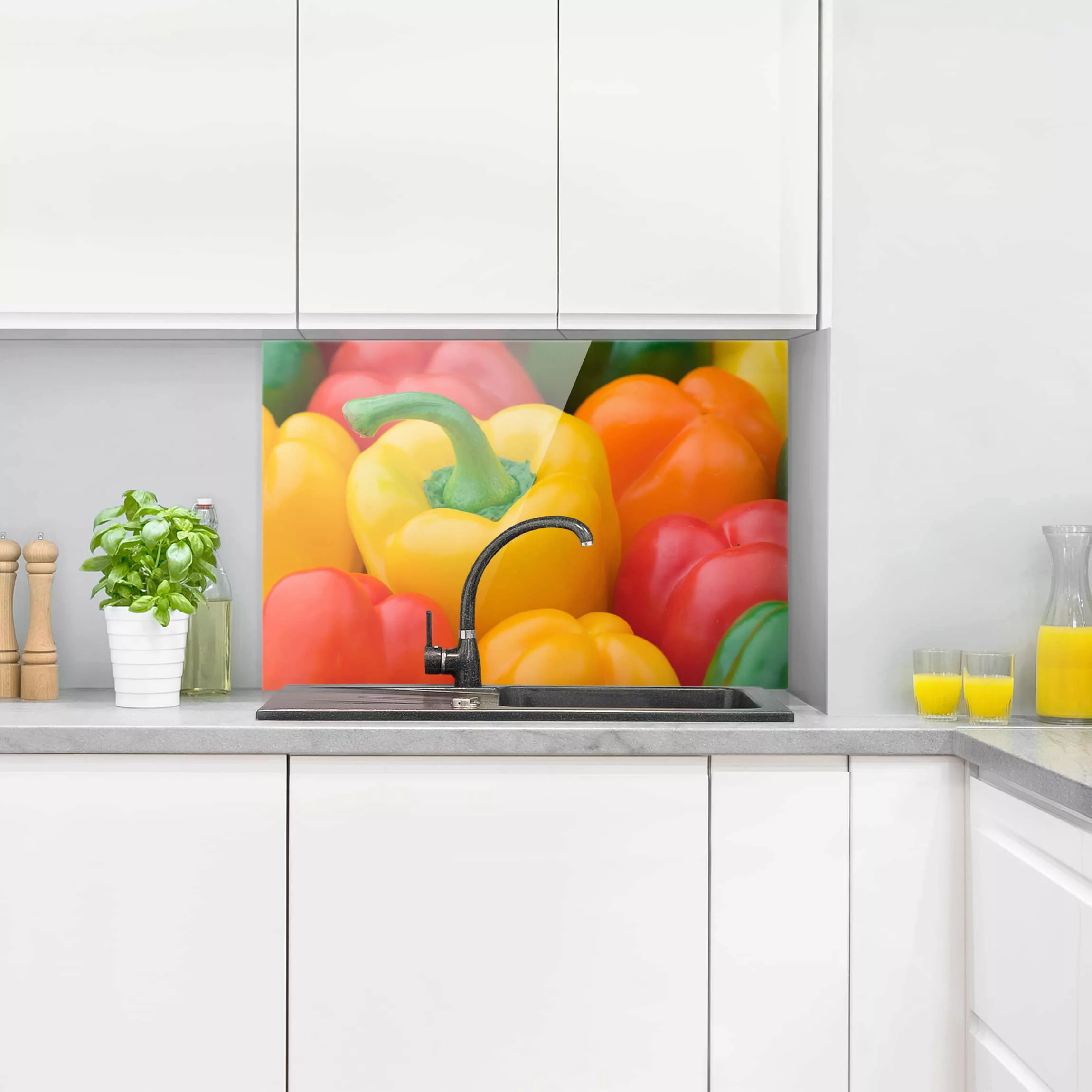 Glas Spritzschutz Gemüse & Obst - Querformat 3:2 Bunte Paprikaschoten günstig online kaufen