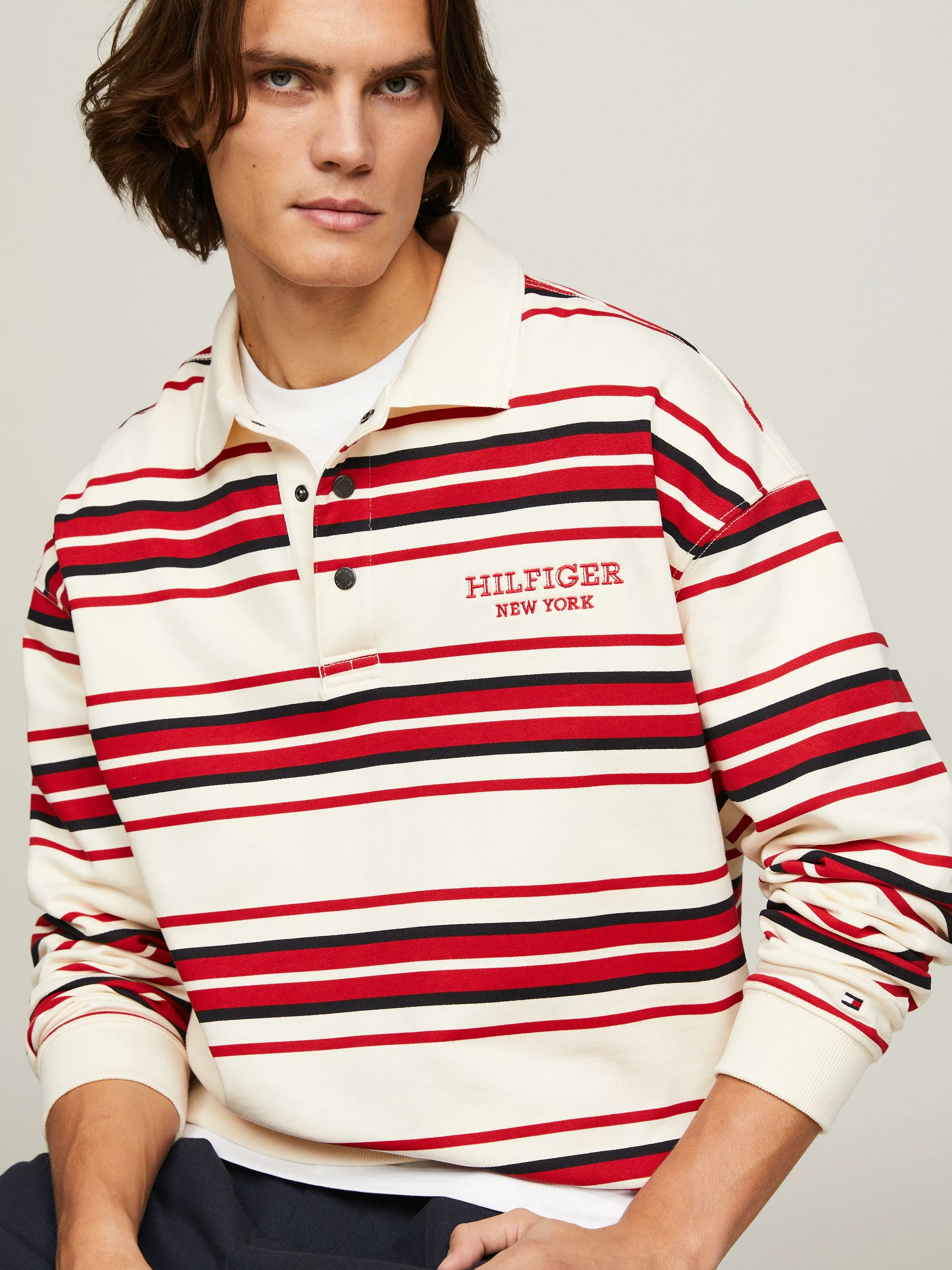 Tommy Hilfiger Rugbyshirt "MONOTYPE STRIPE RUGBY", Markenstickerei günstig online kaufen