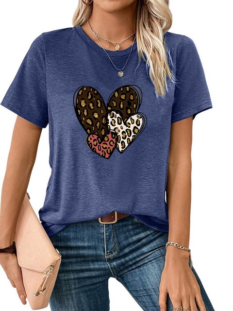 PYL Kurzarmshirt Damen Sommer Kurzarmbluse Locker Liebe Print-Shirt günstig online kaufen