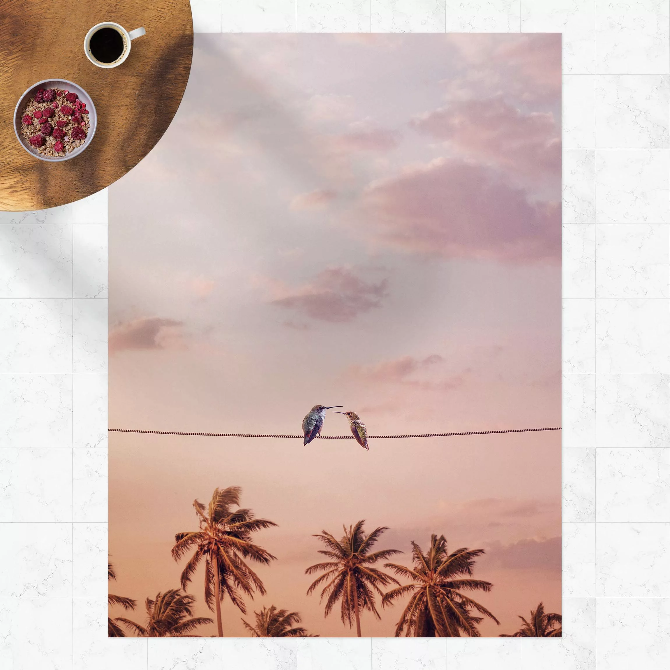 Vinyl-Teppich Sonnenuntergang mit Kolibris günstig online kaufen