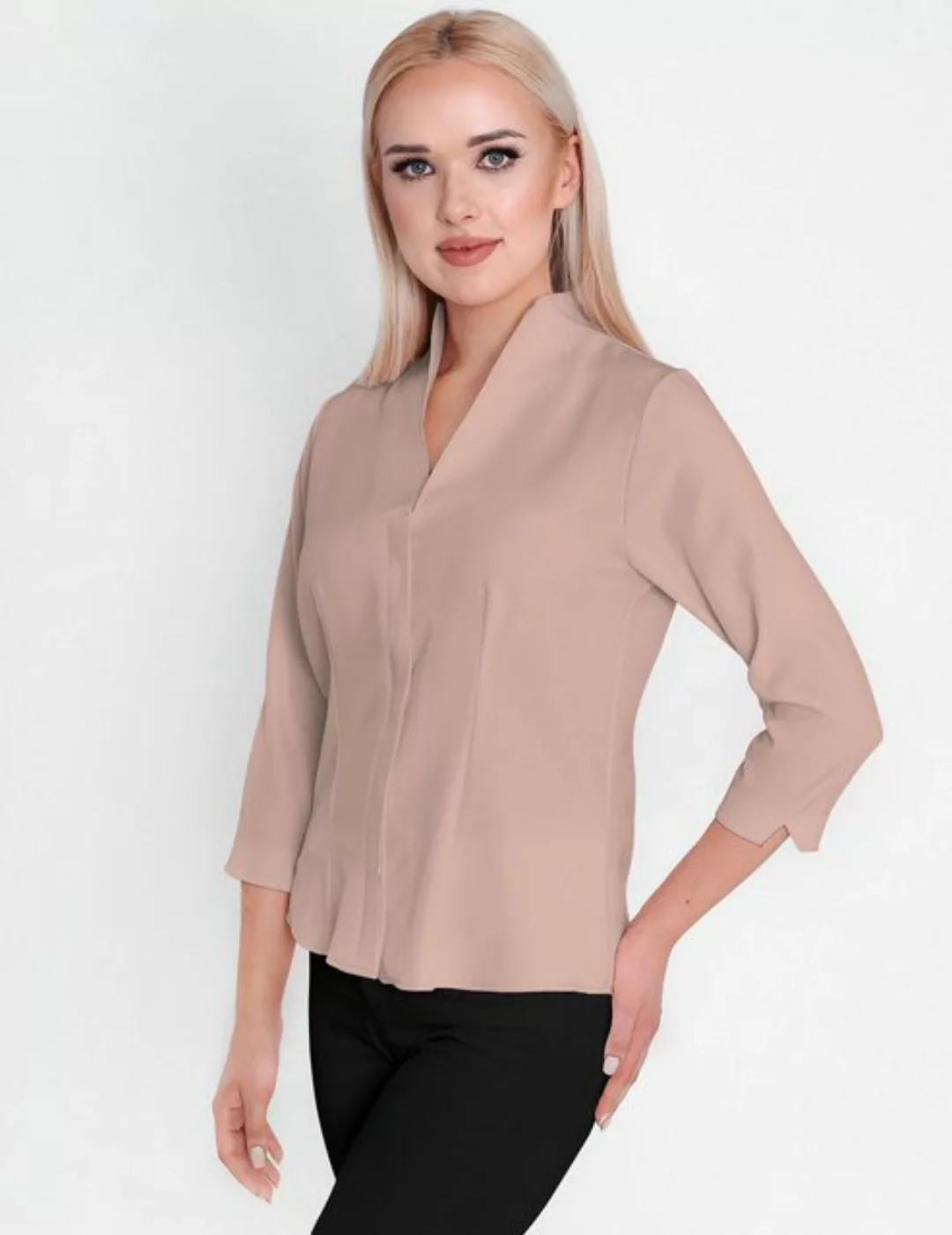 HEVENTON Klassische Bluse 3/4-Ärmel, Business-Bluse mit Kelchkragen, bügell günstig online kaufen